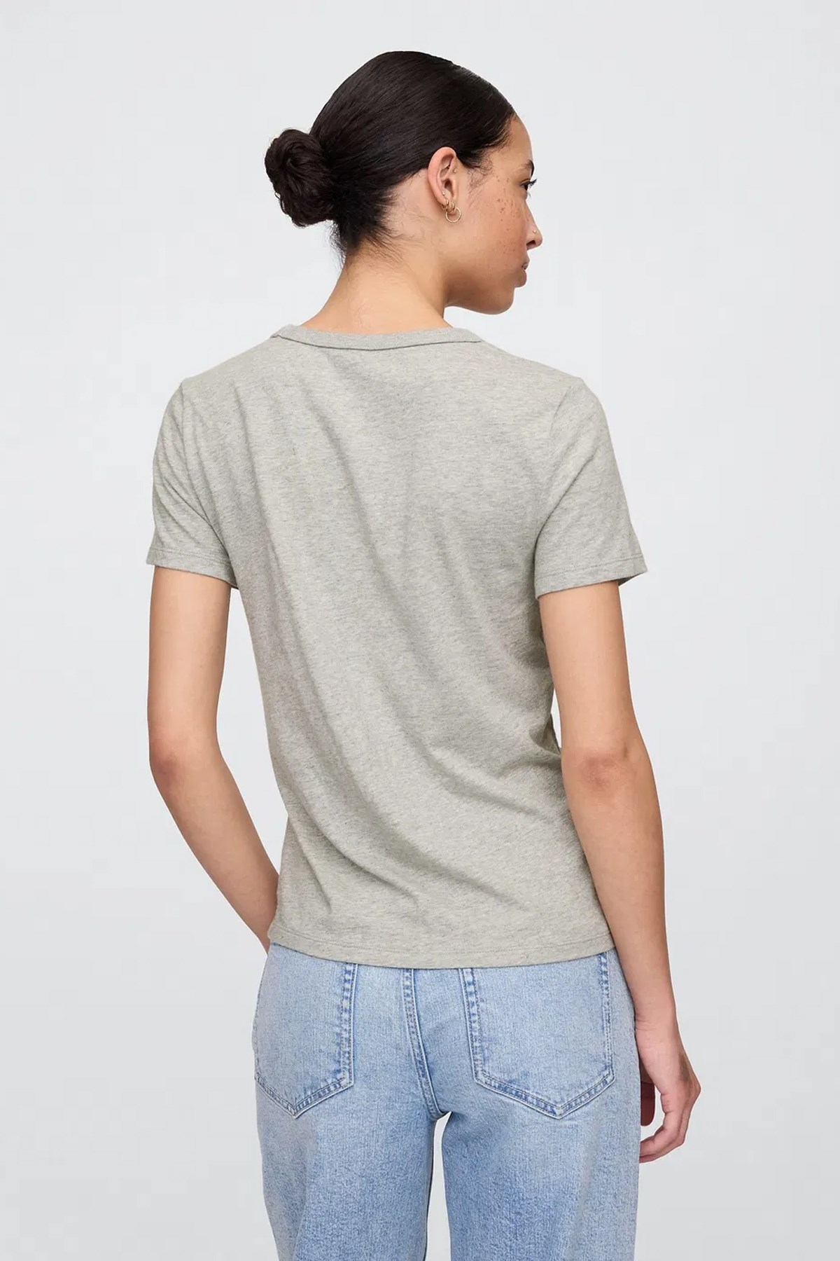 Gap V-SS Fav V Solid Kadın Tişört Gri