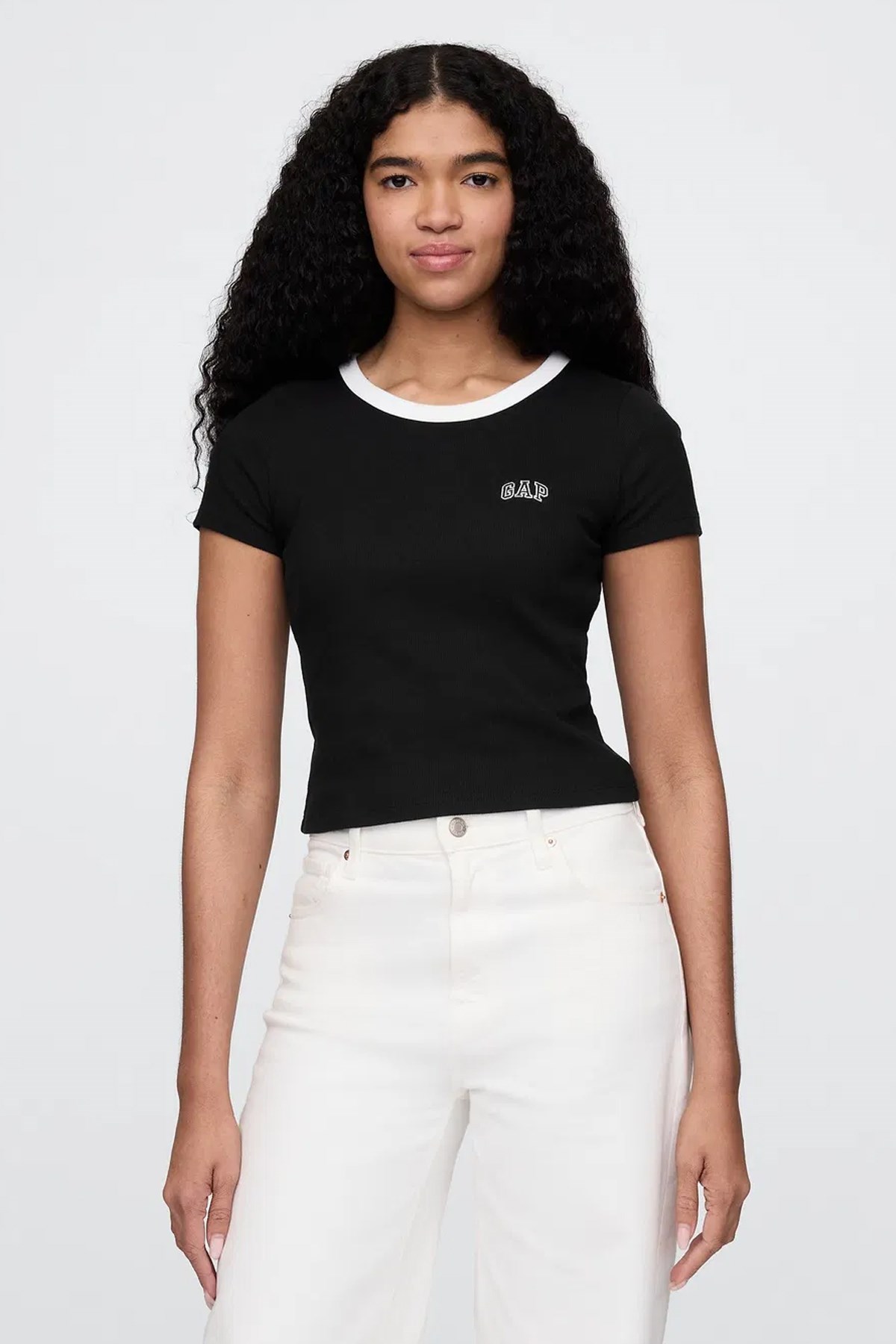 Gap V-Jpn Ss Small Logo Kadın Tişört Siyah