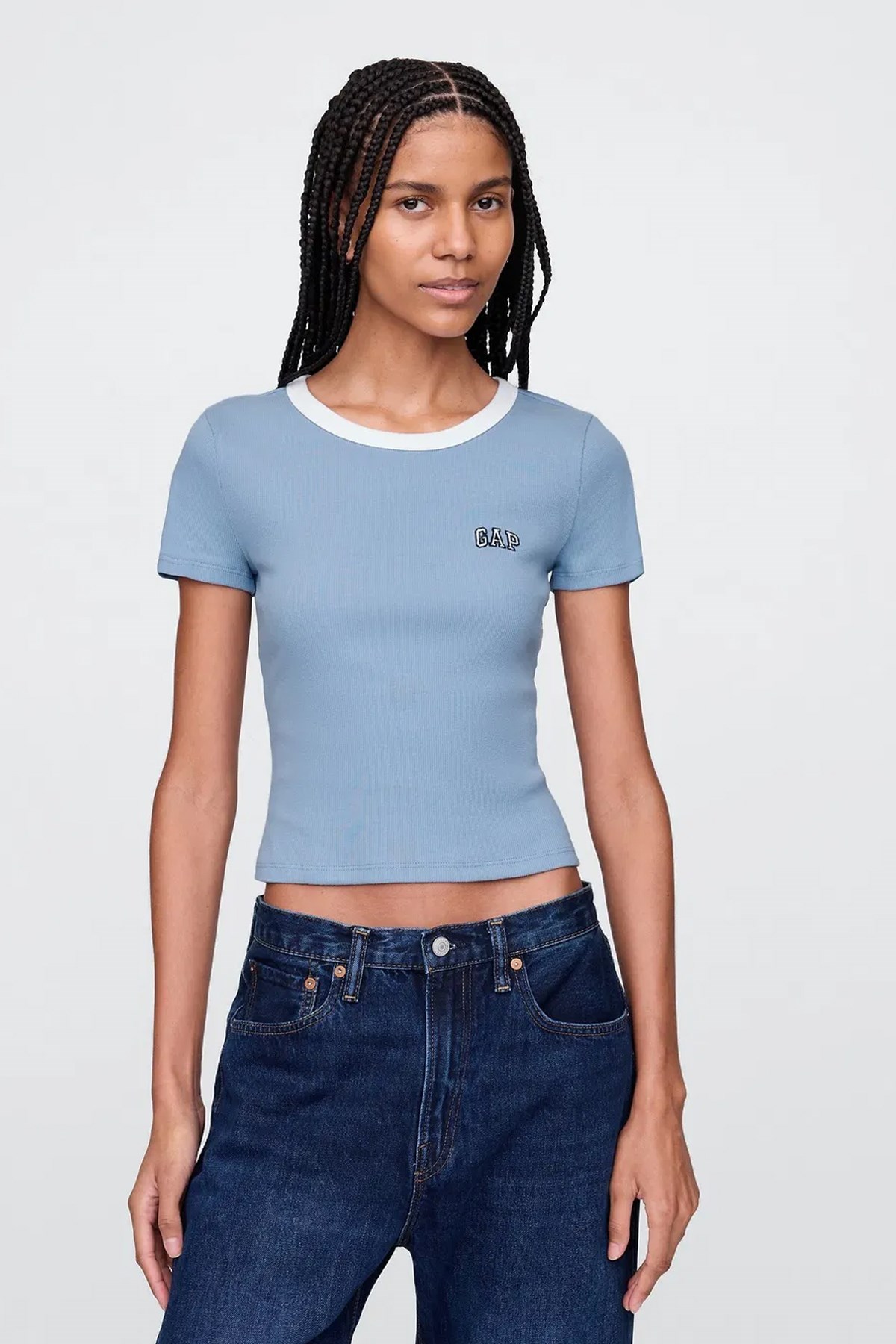 Gap V-Jpn Ss Small Logo Kadın Tişört Mavi