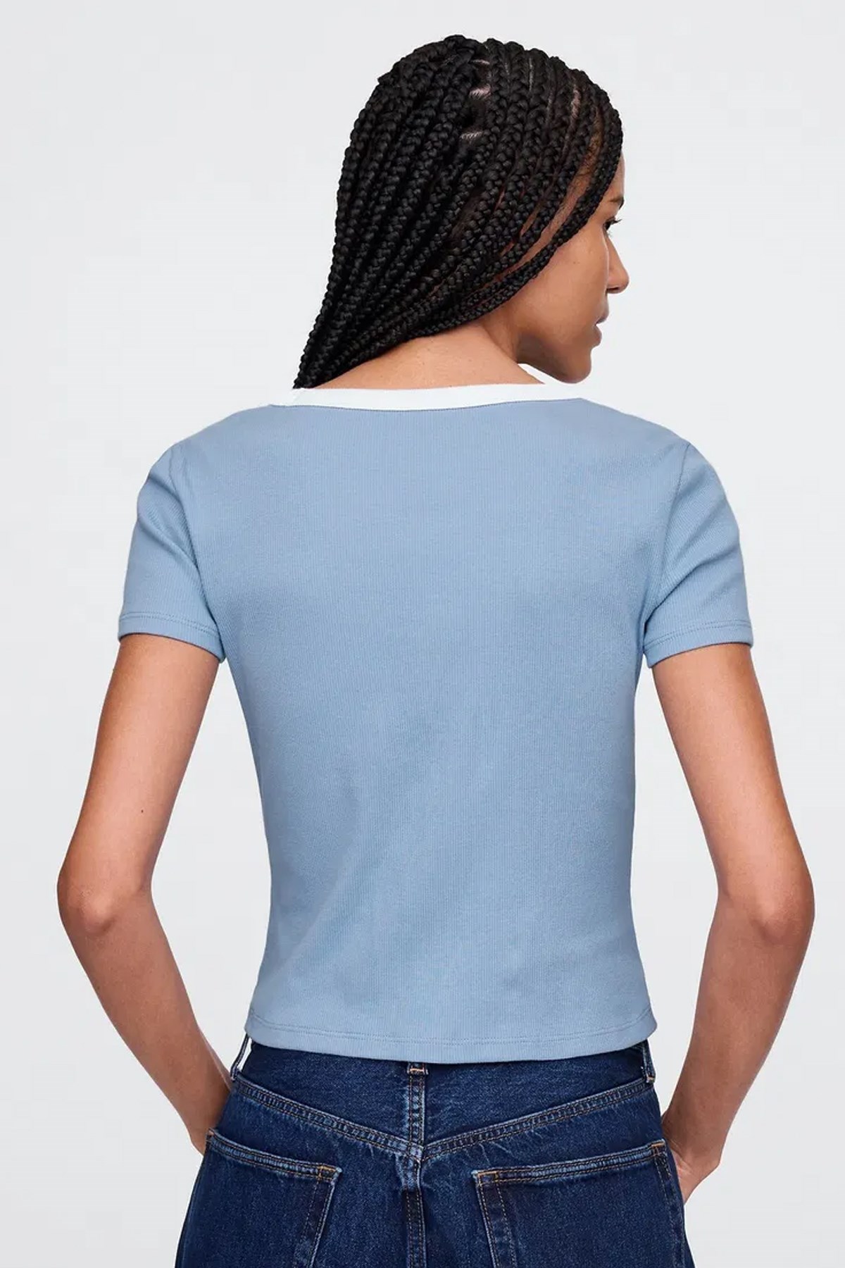 Gap V-Jpn Ss Small Logo Kadın Tişört Mavi