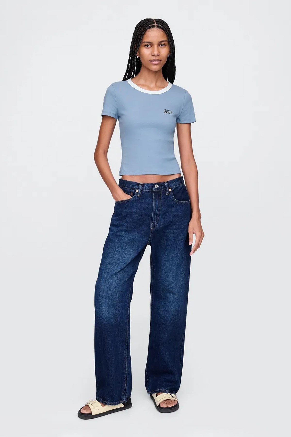 Gap V-Jpn Ss Small Logo Kadın Tişört Mavi
