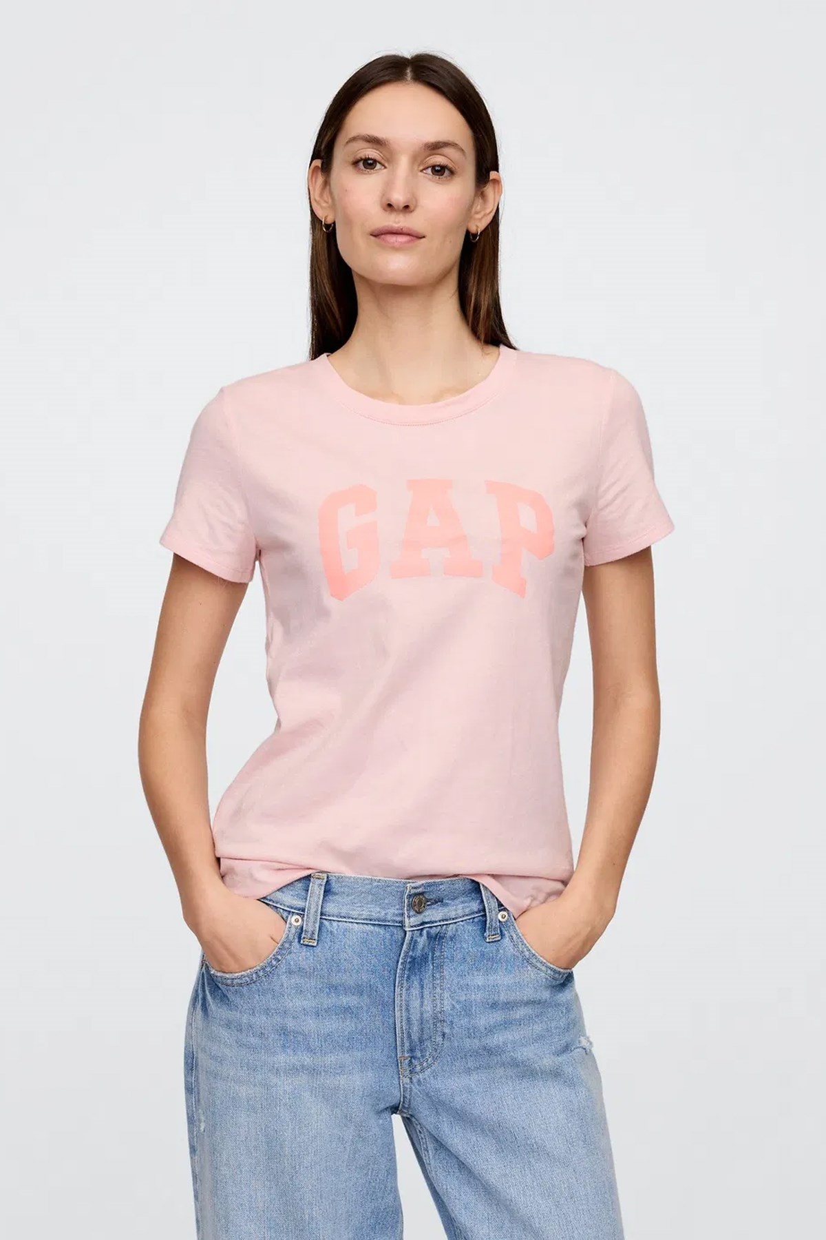 Gap V-SS Logo Classic Kadın Tişört Pembe