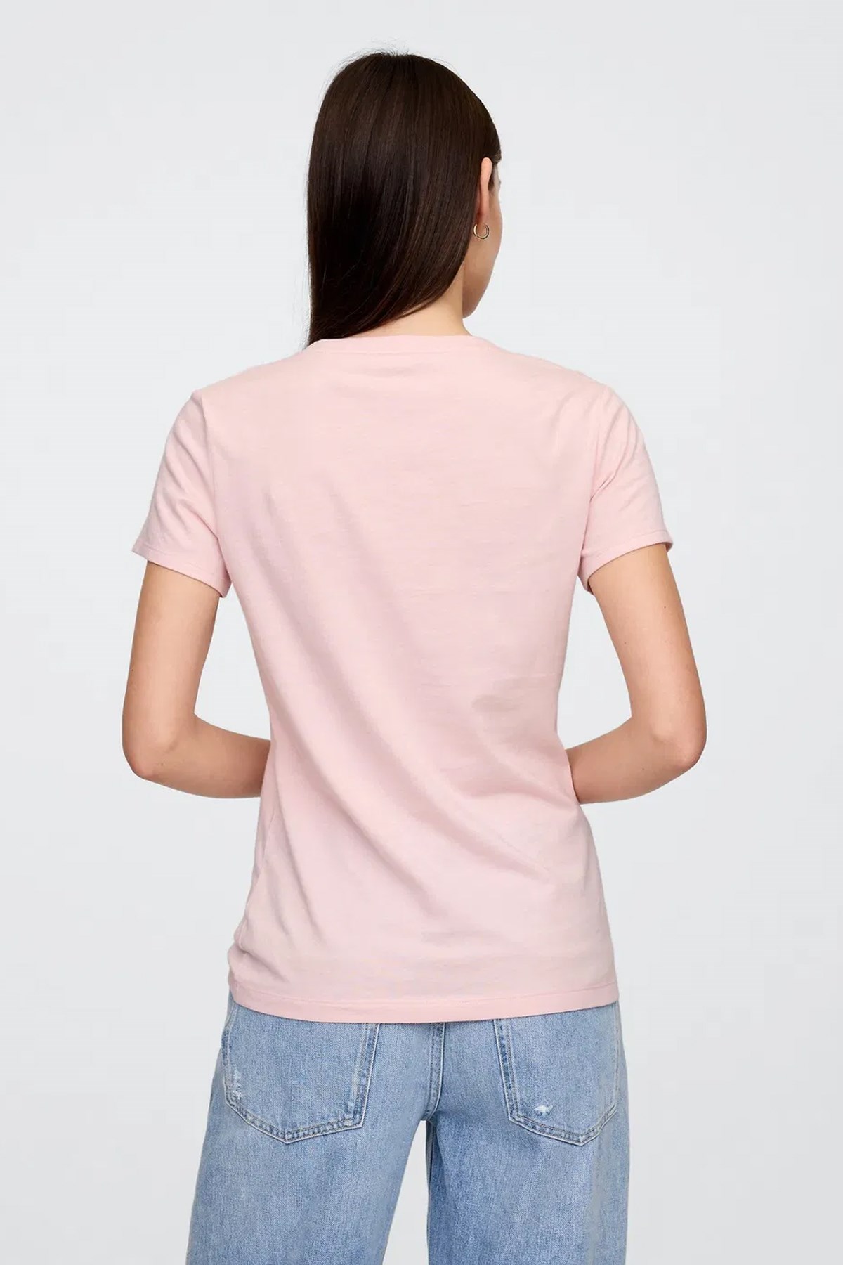 Gap V-SS Logo Classic Kadın Tişört Pembe
