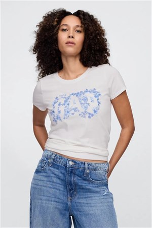 Gap V-SS Logo Classic Kadın Tişört Beyaz