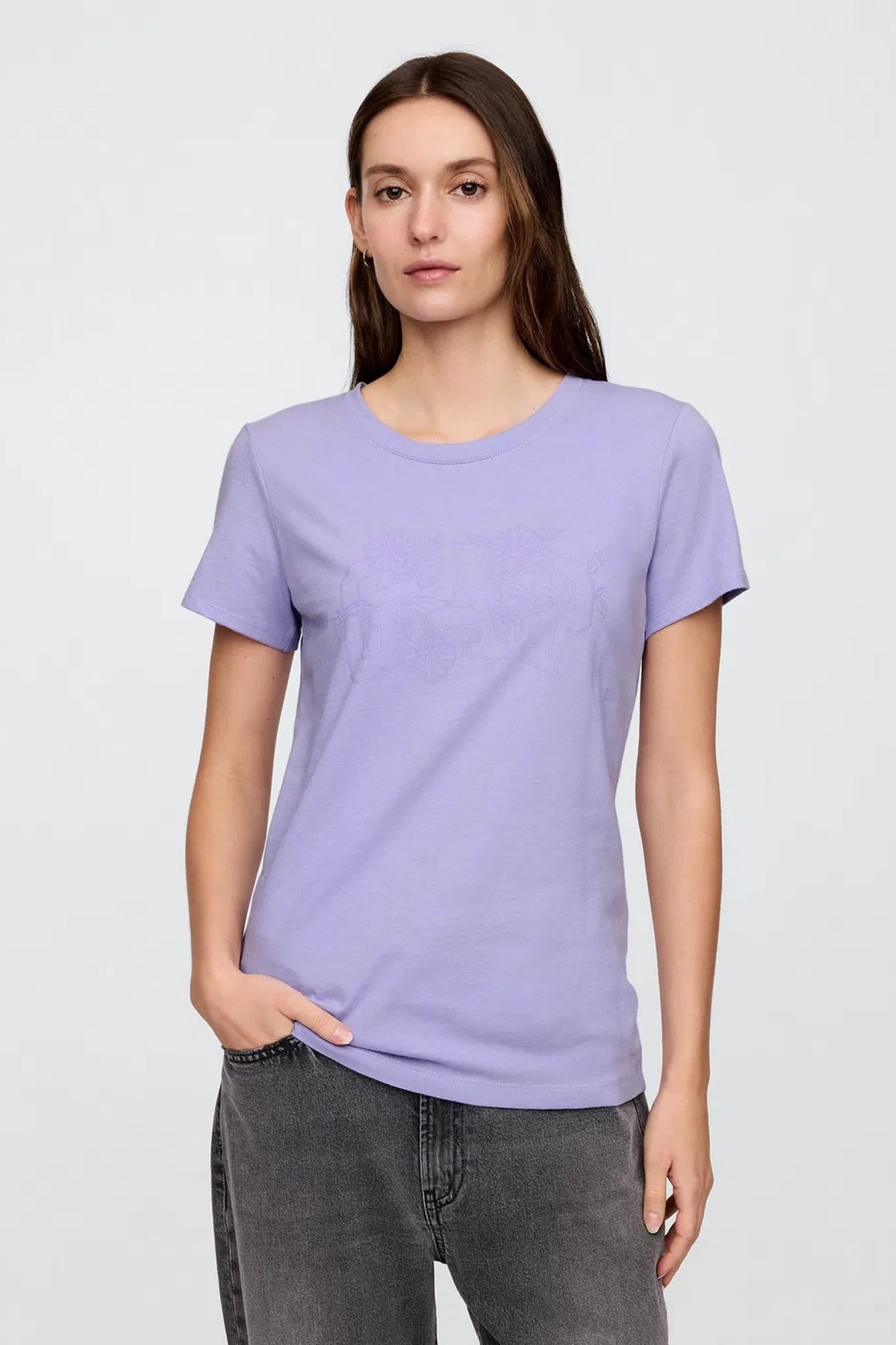 Gap V-SS Logo Classic Kadın Tişört Mor