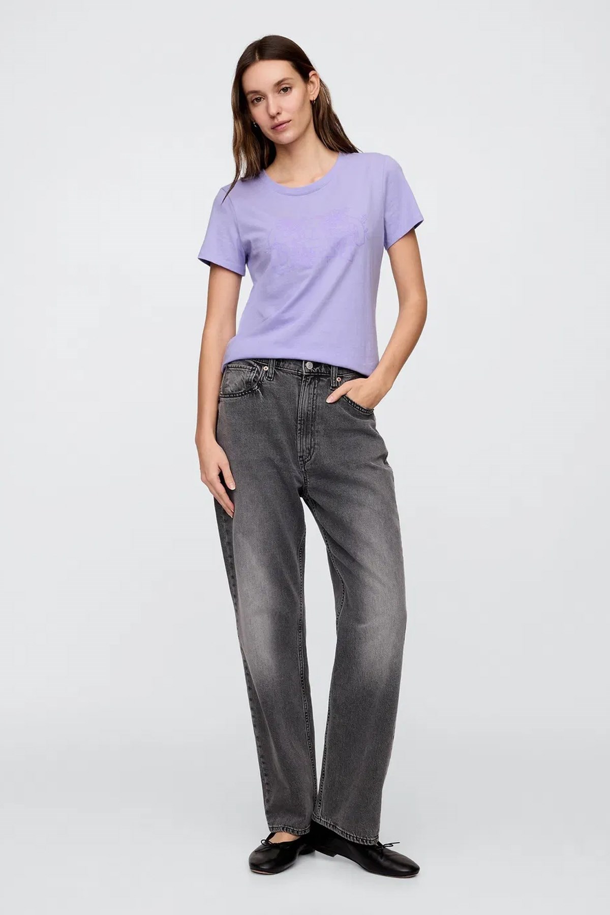 Gap V-SS Logo Classic Kadın Tişört Mor