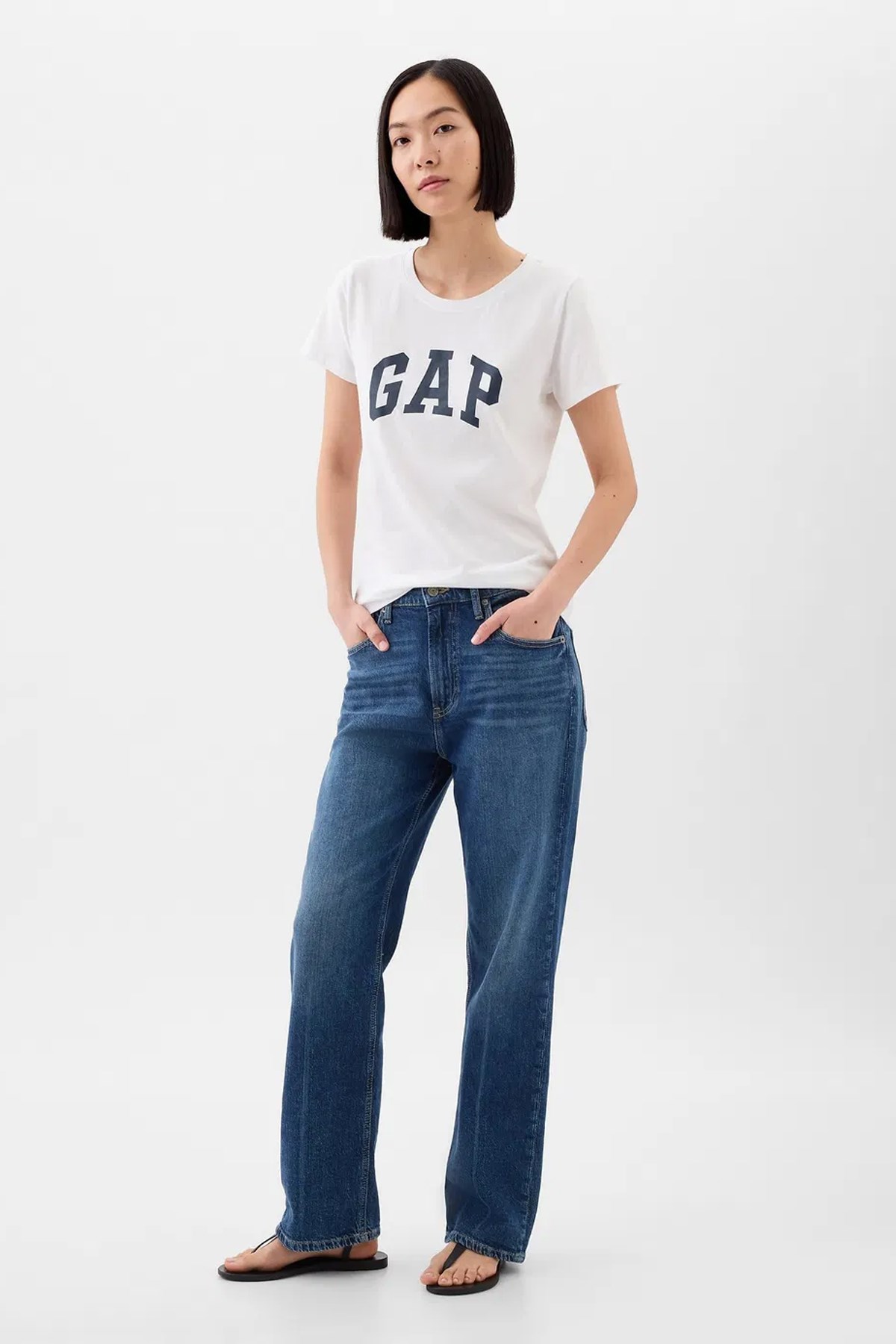 Gap V-SS Logo Classic Kadın Tişört Beyaz