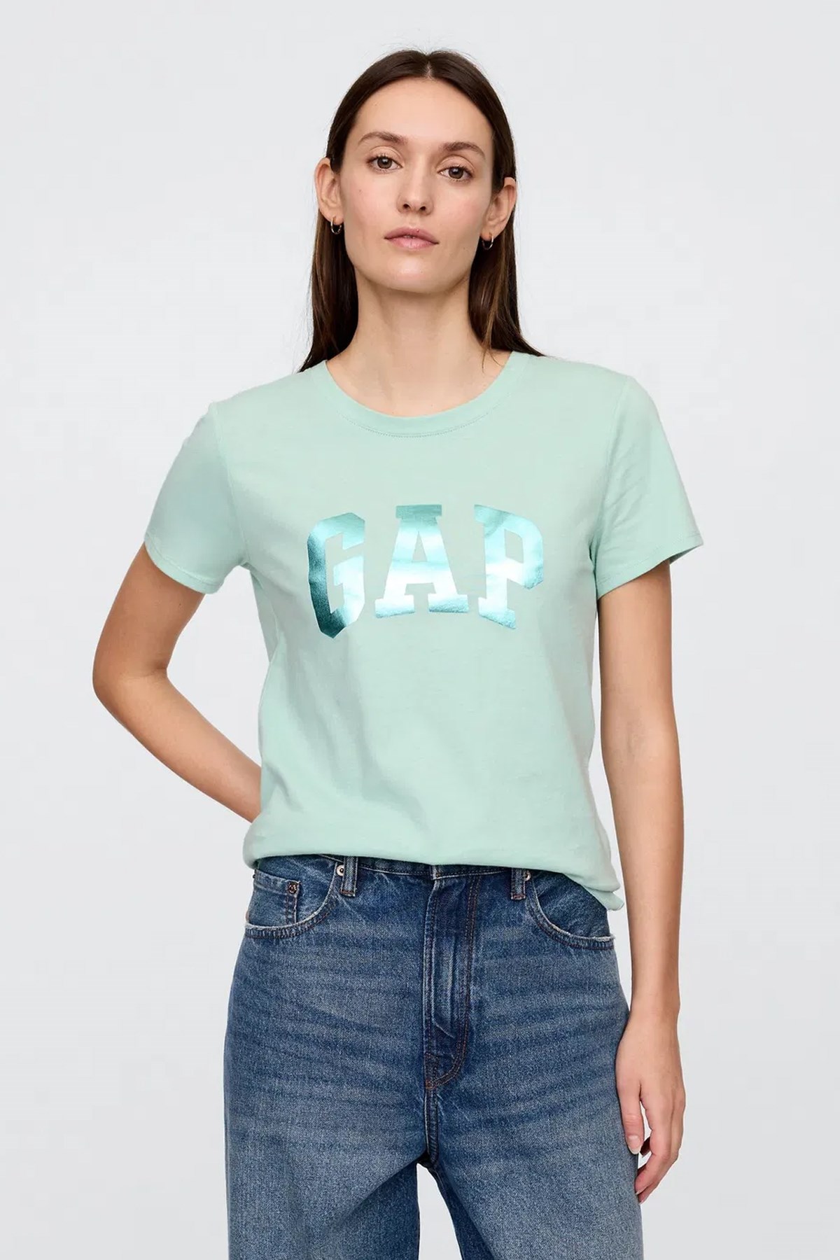 Gap V-SS Logo Classic Kadın Tişört Mavi