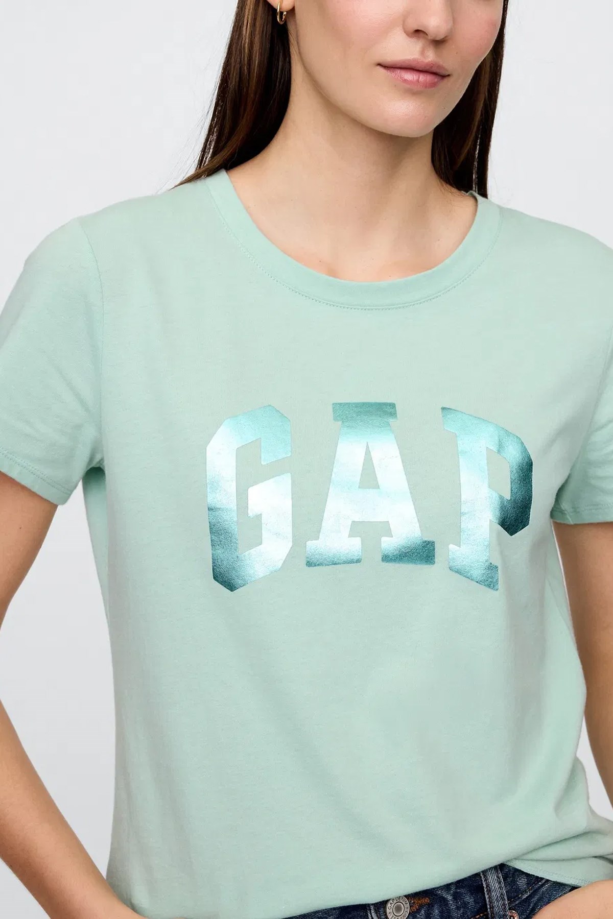 Gap V-SS Logo Classic Kadın Tişört Mavi