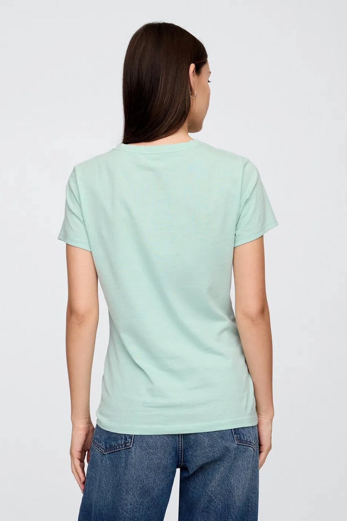 Gap V-SS Logo Classic Kadın Tişört Mavi