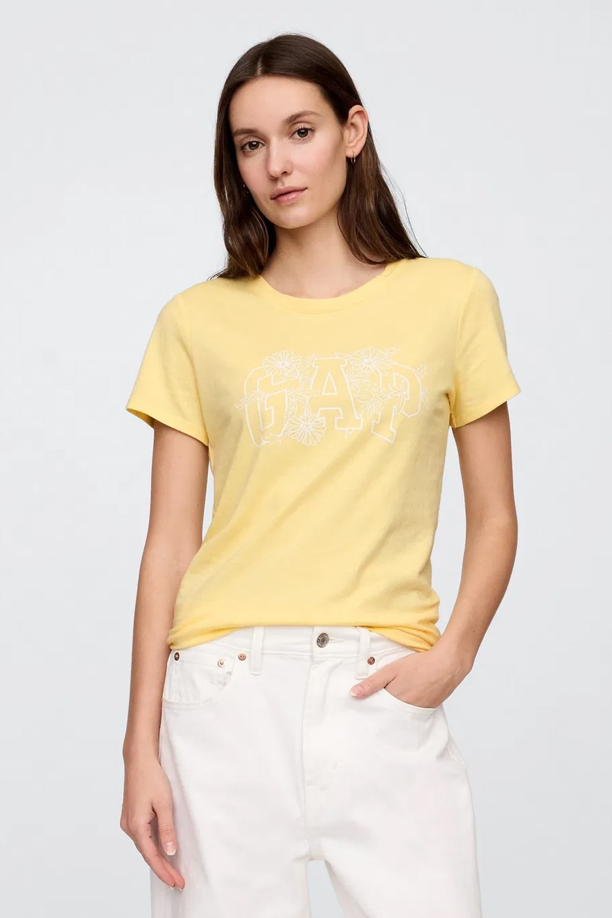 Gap V-SS Logo Classic Kadın Tişört Sarı