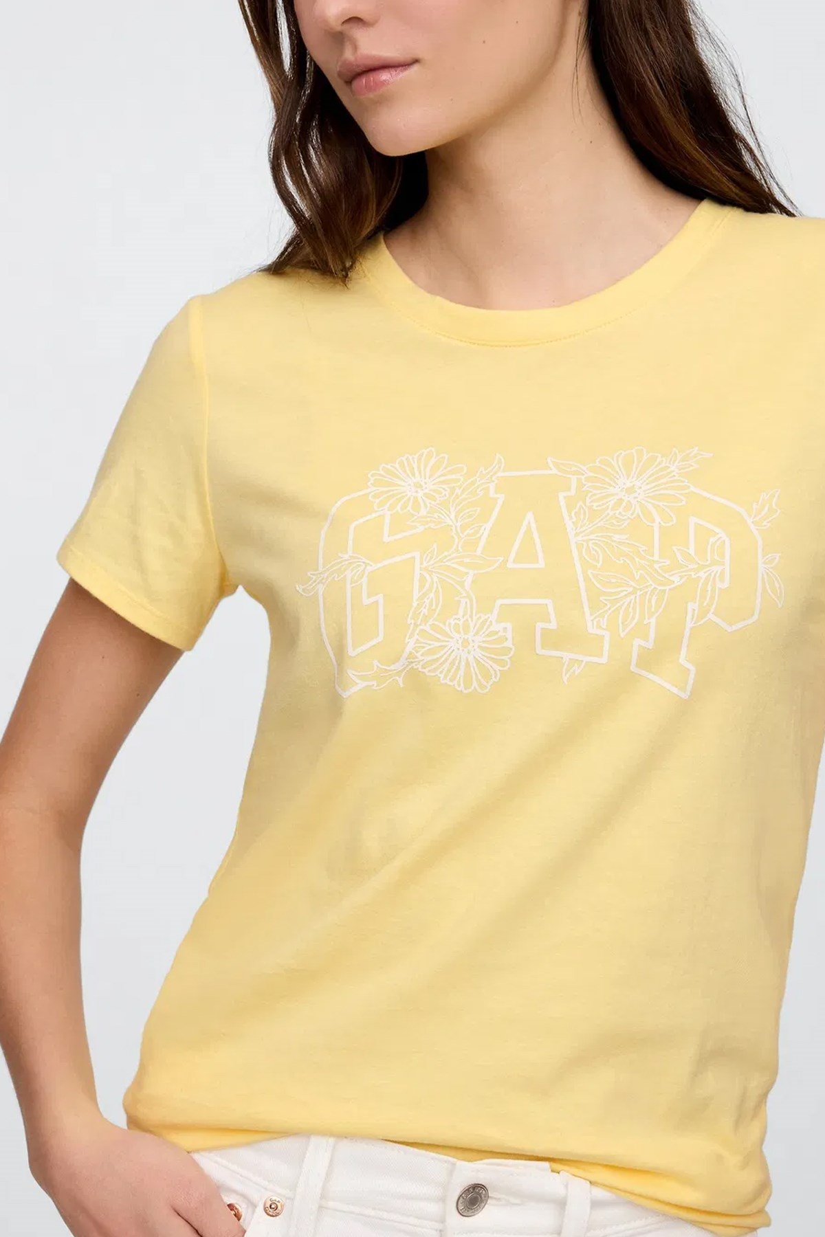 Gap V-SS Logo Classic Kadın Tişört Sarı