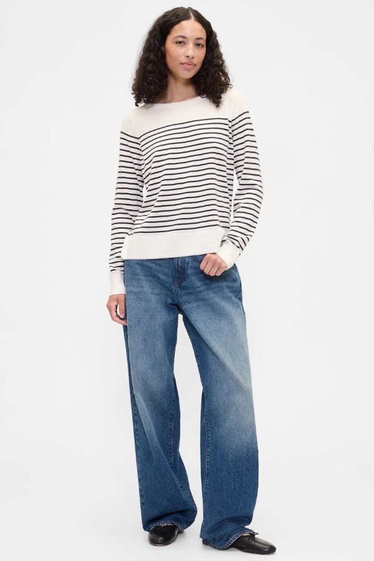 Gap V-Bella Boatneck Stripe Kadın Sweatshirt 791472003 Bej
