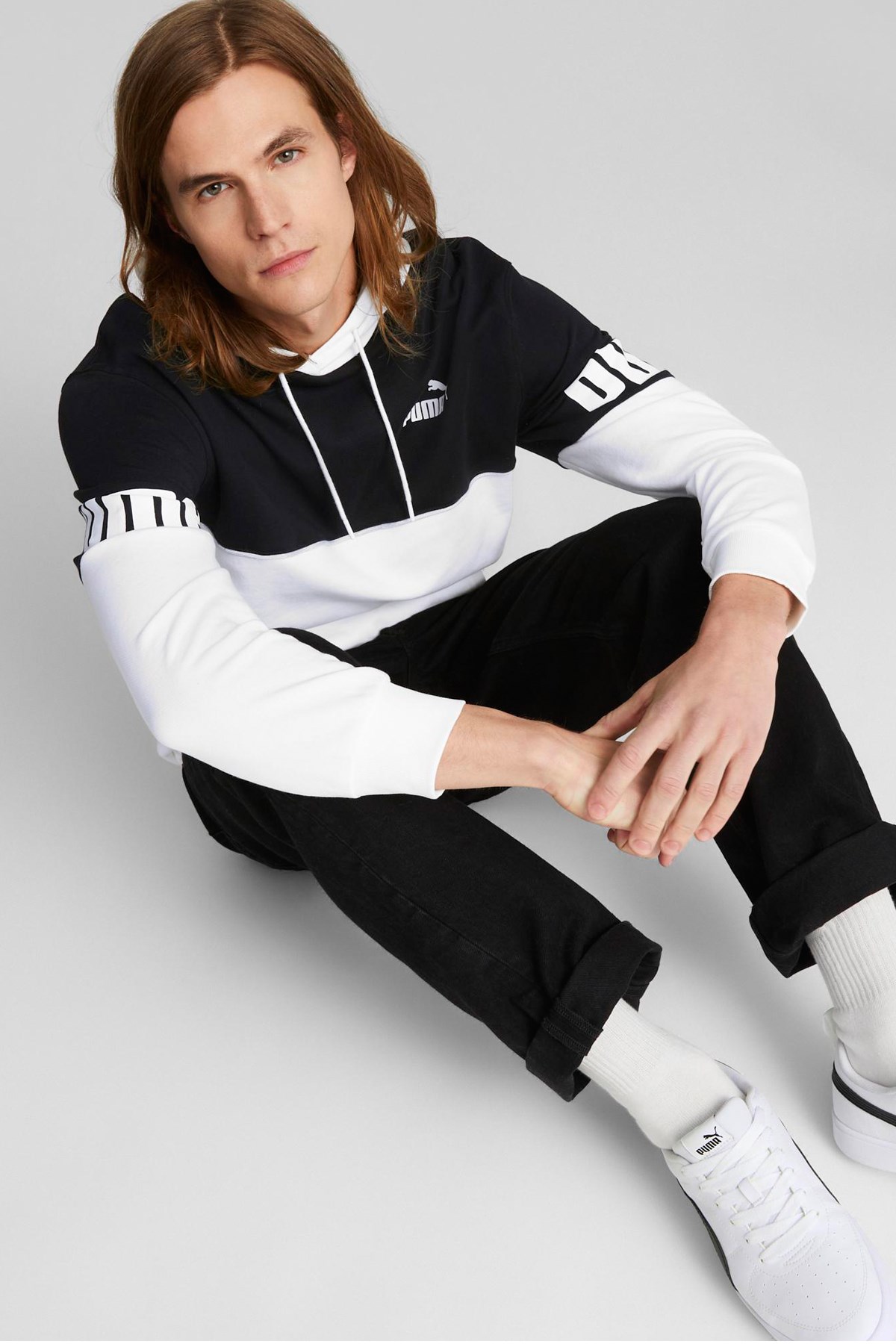Puma power Colorblock Erkek Sweatshirt 84981202 Beyaz