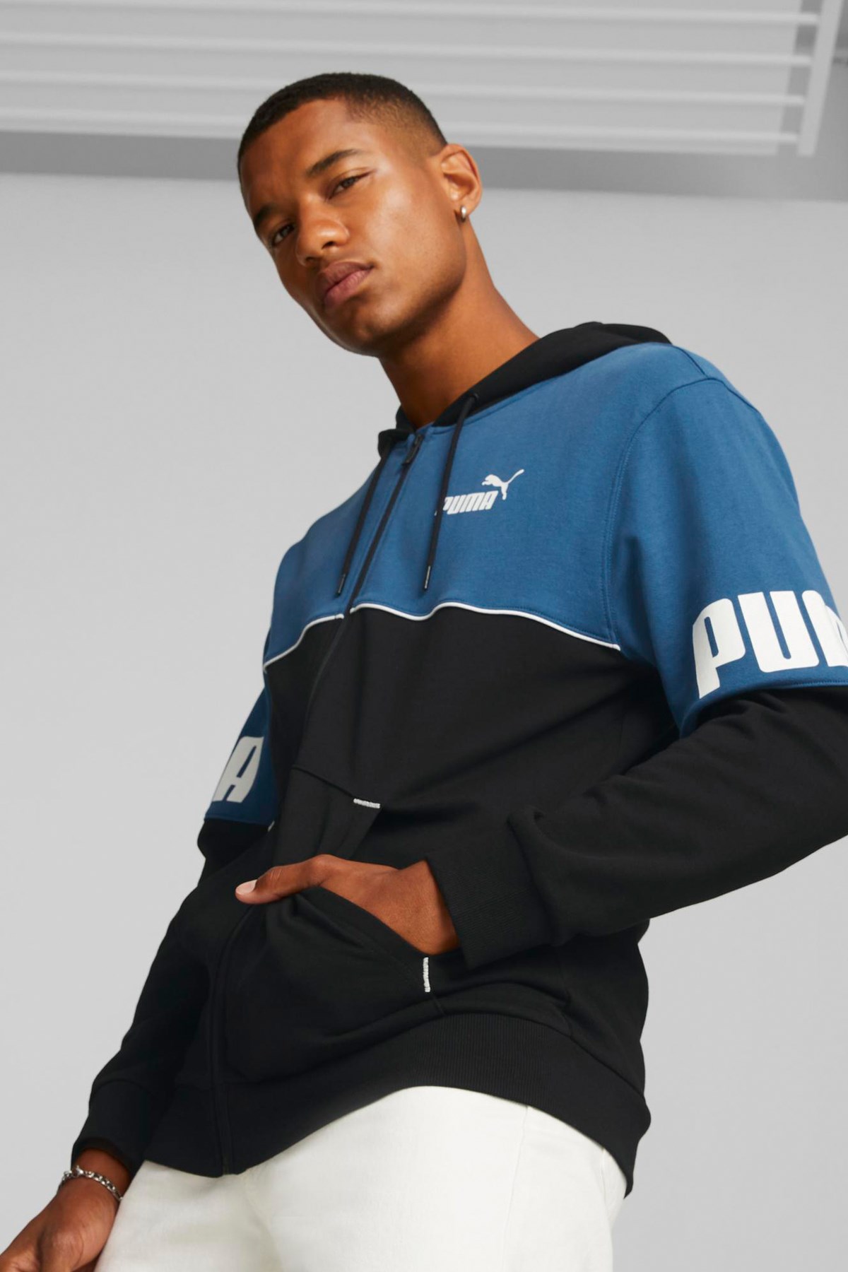 Puma power Colorblock Full-Zip Erkek Sweatshirt 84984217 Mavi