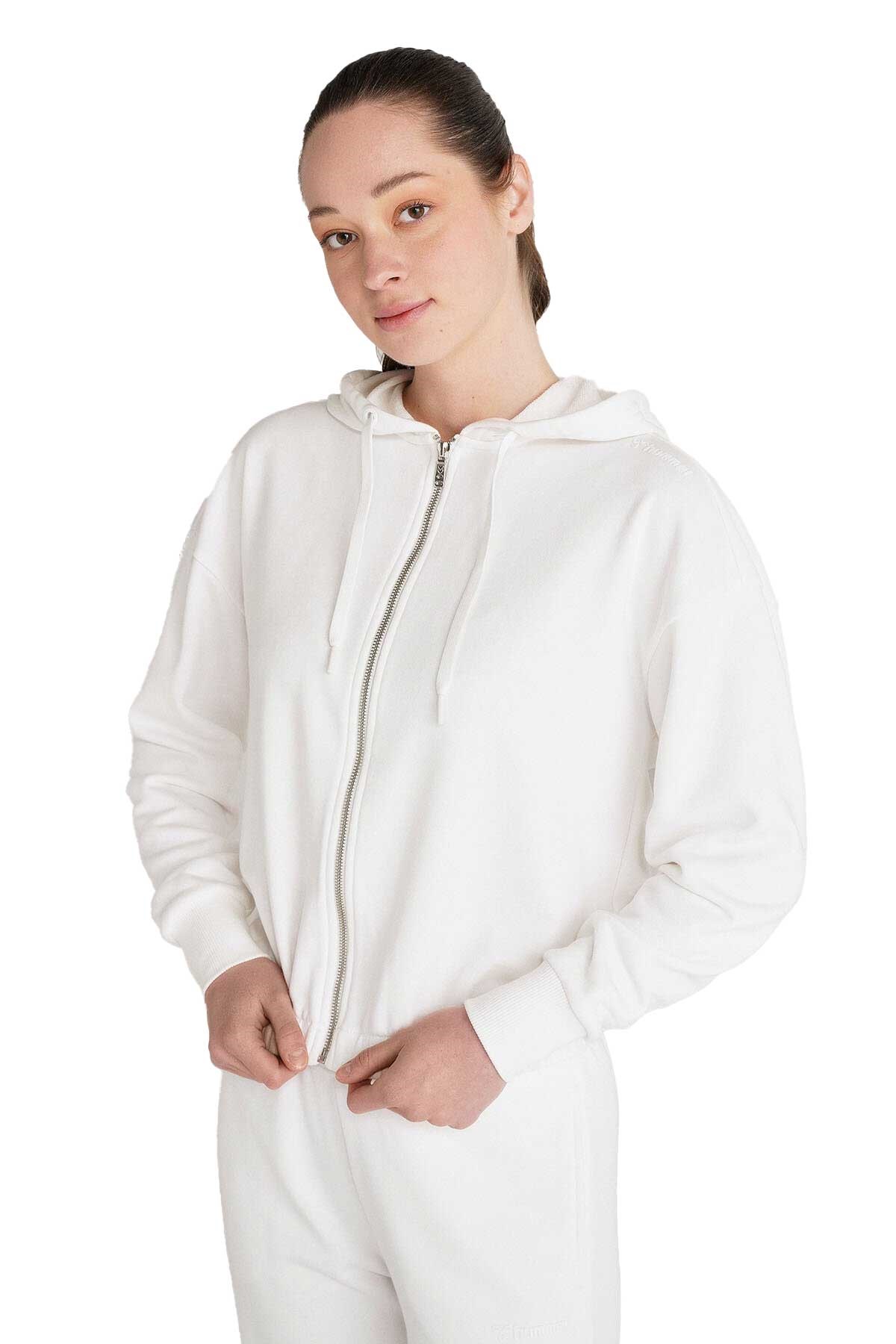 Hummel Bondi Zip Kadın Fermuarlı Sweatshirt 921588-9003 Beyaz