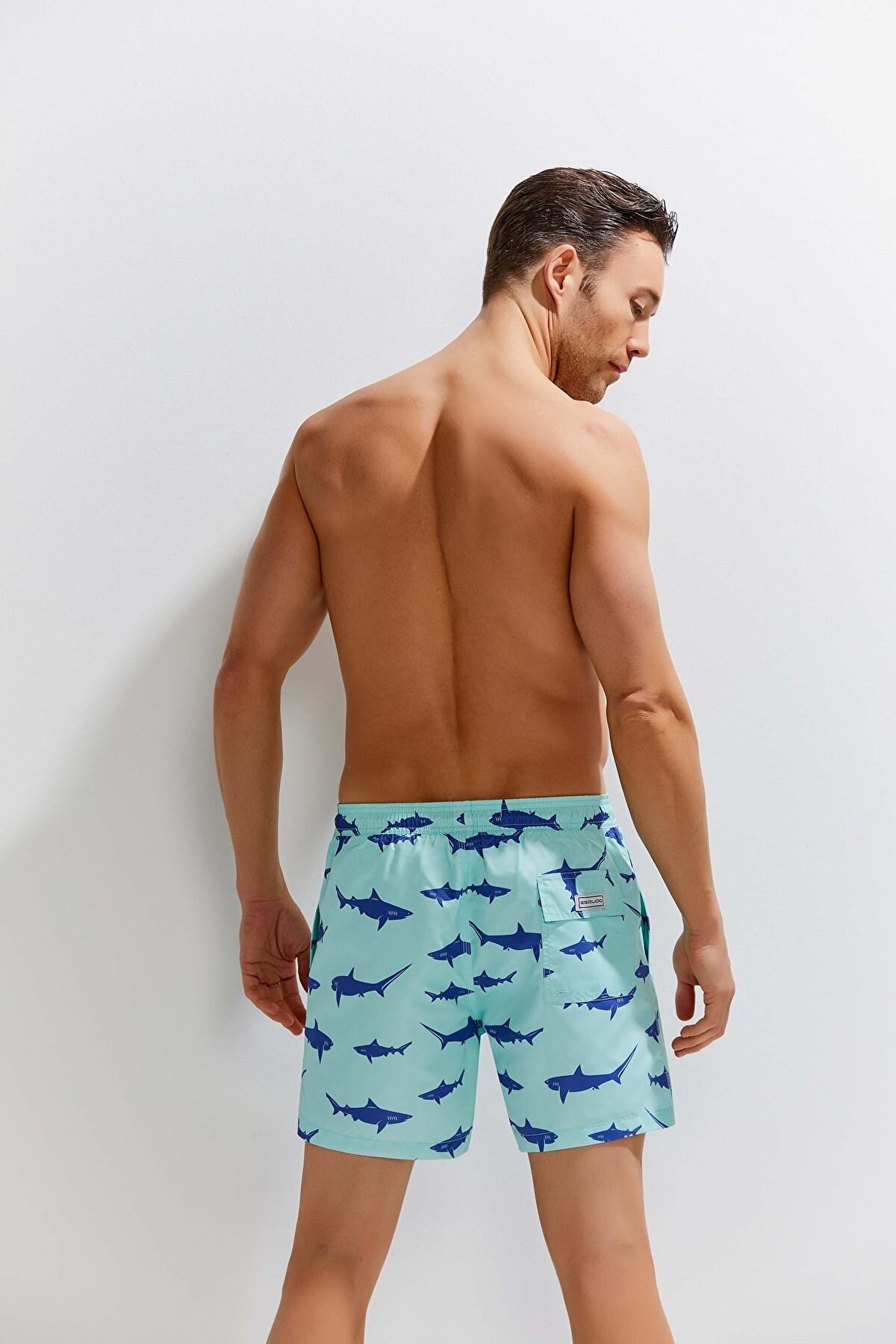 Esqudo Desenli Erkek Deniz Şortu Yeşil