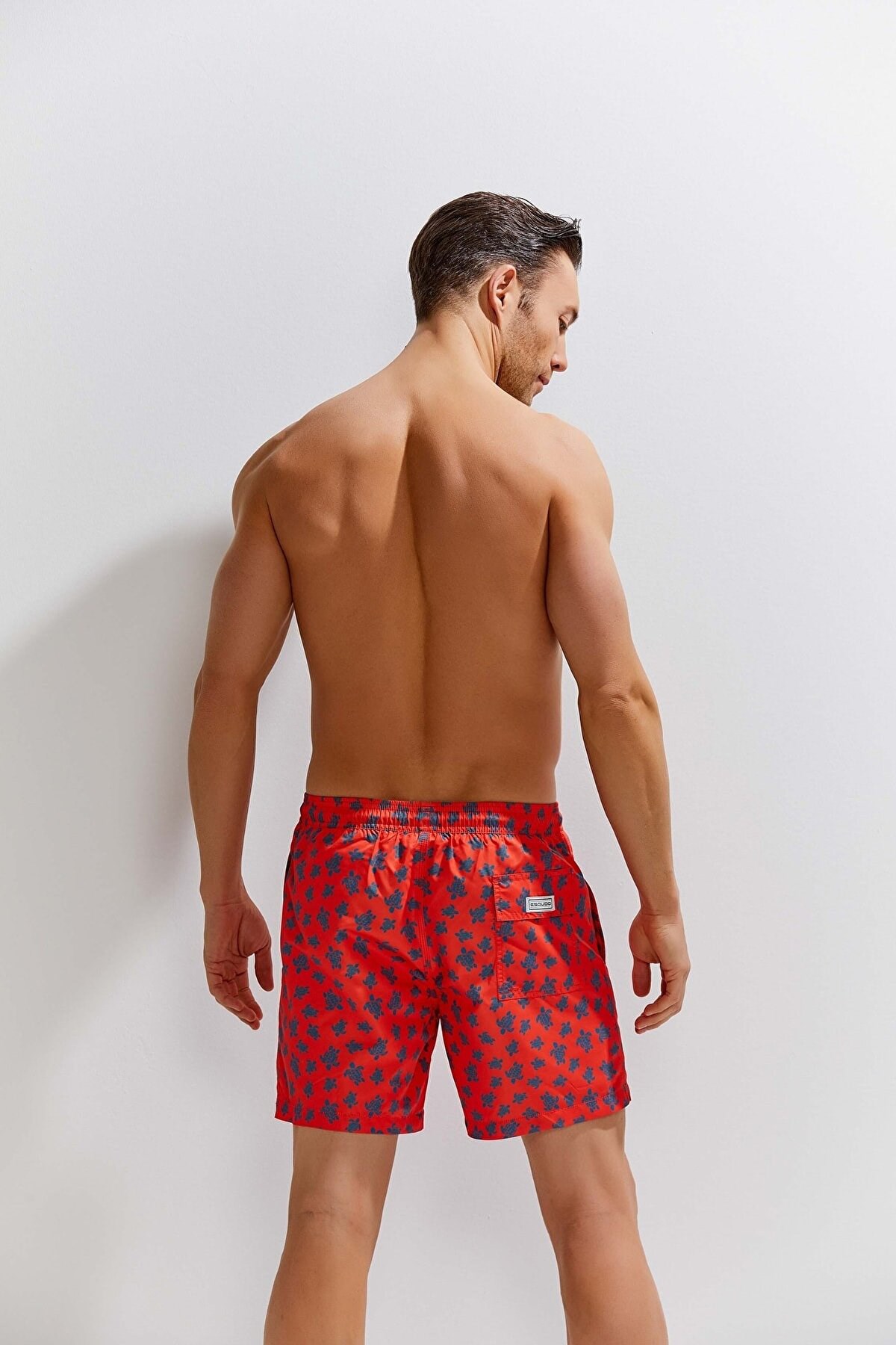 Esqudo Desenli Erkek Deniz Şortu Kırmızı