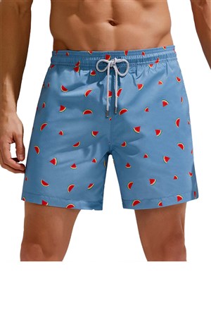 Esqudo Desenli Erkek Deniz Şortu EBWD006 Mavi