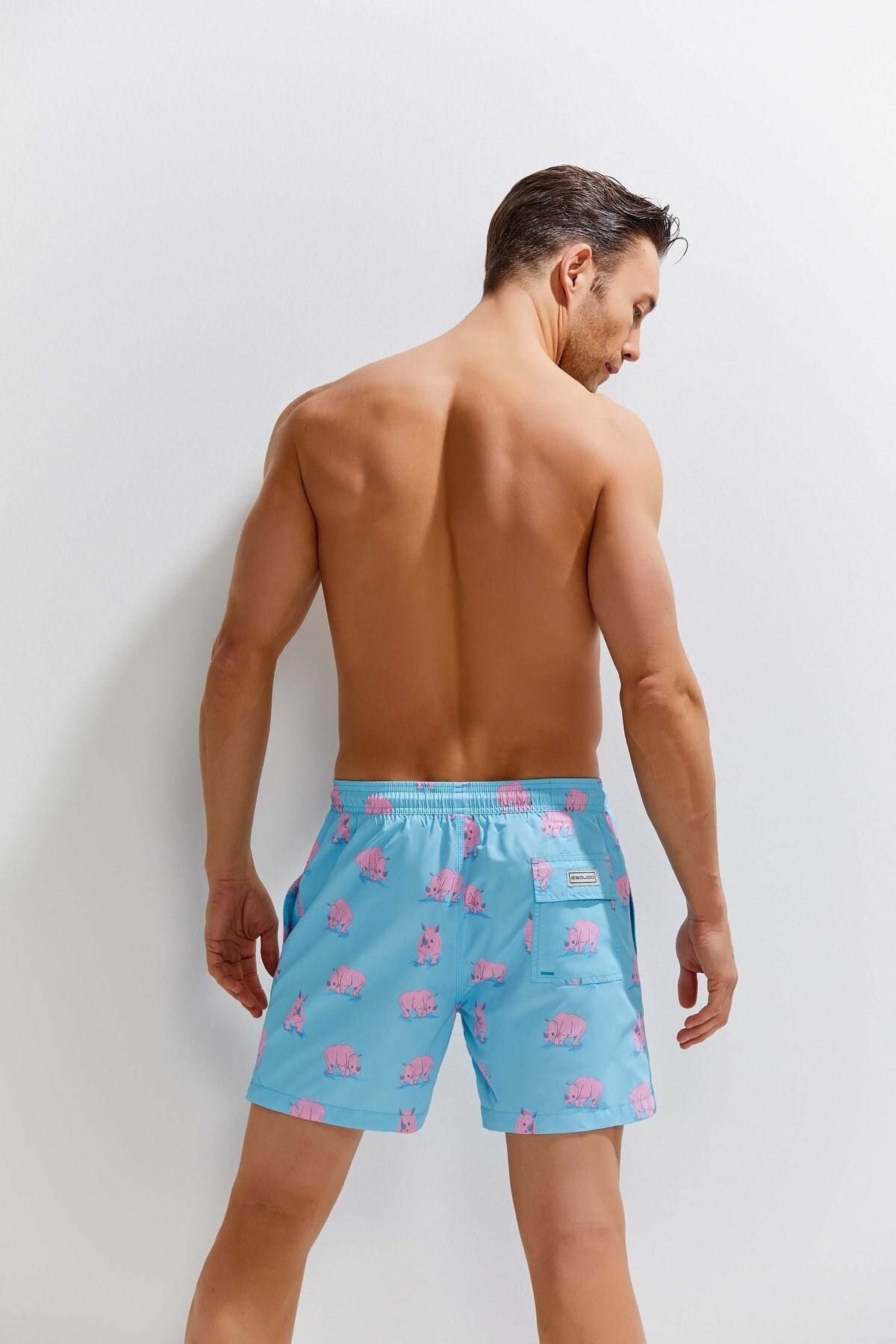Esqudo Desenli Erkek Deniz Şortu Mavi