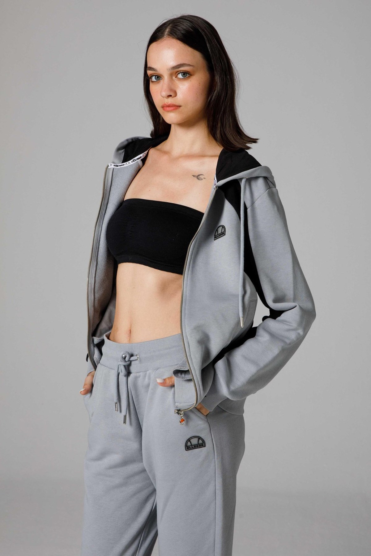 Ellesse Kadın Fermuarlı Kapüşonlu Sweatshirt EF198-GI Gri