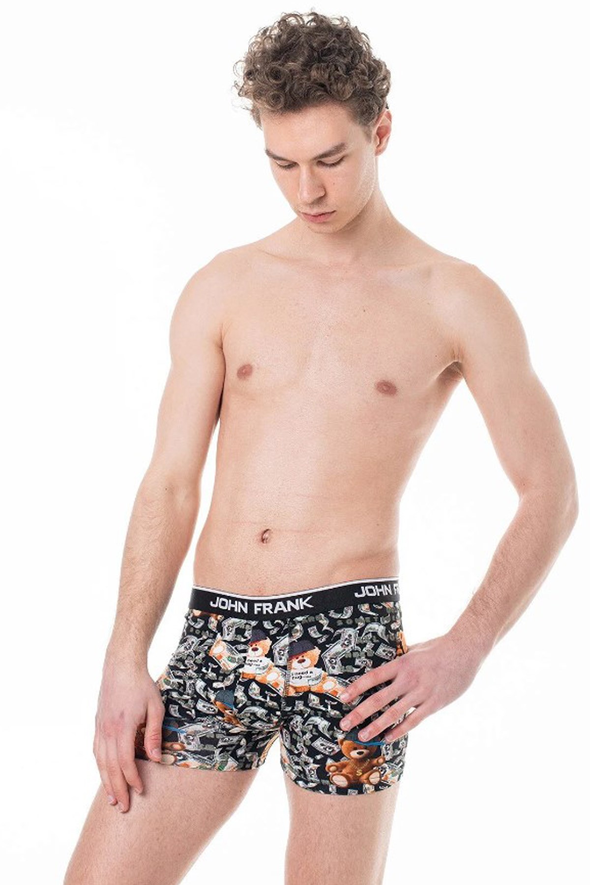 John Frank Dijital Baskılı Erkek Boxer JFBD312-RICH TEDDY Siyah