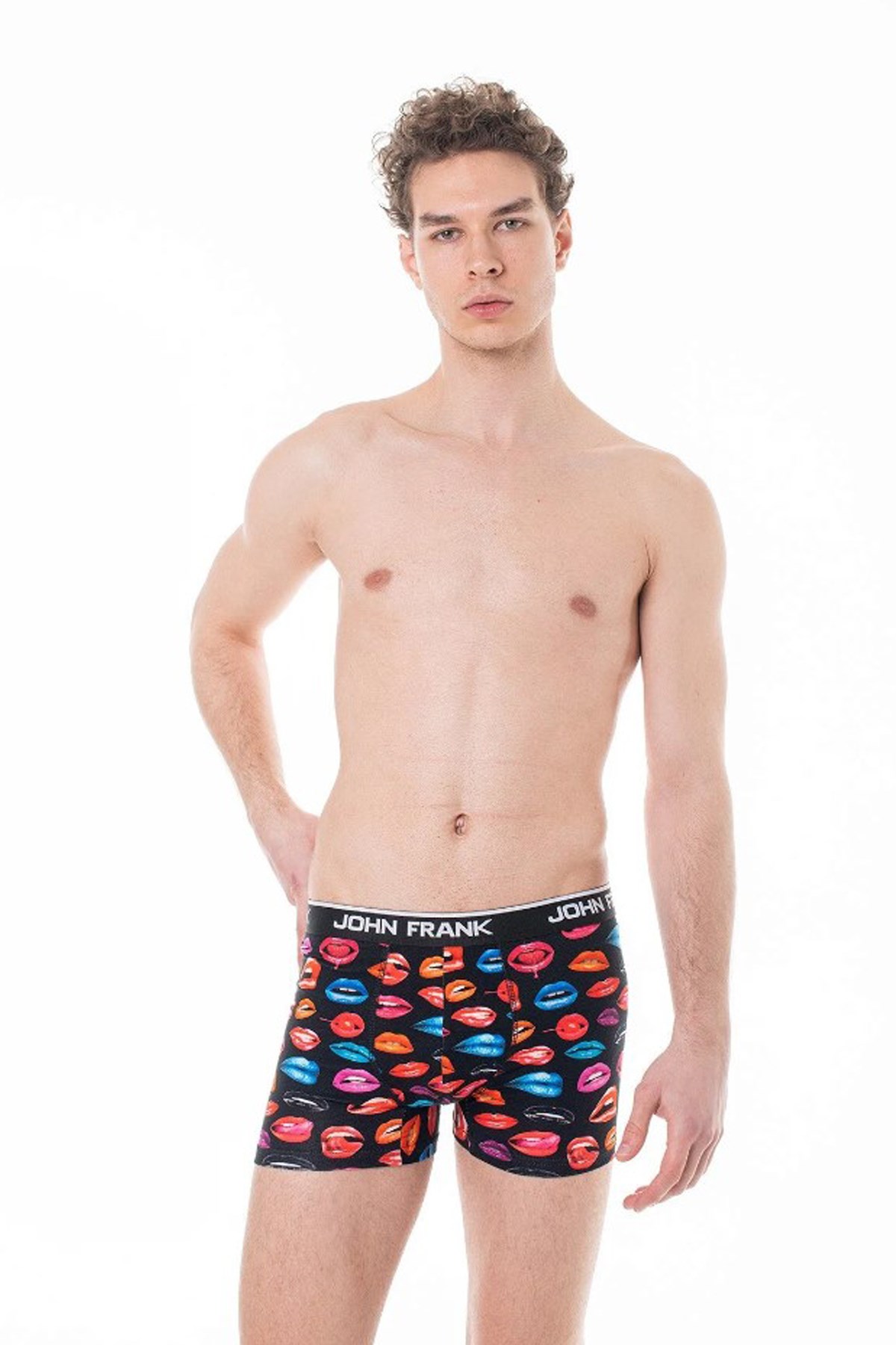 John Frank Dijital Baskılı Erkek Boxer JFBD323-HOT LIPS Siyah