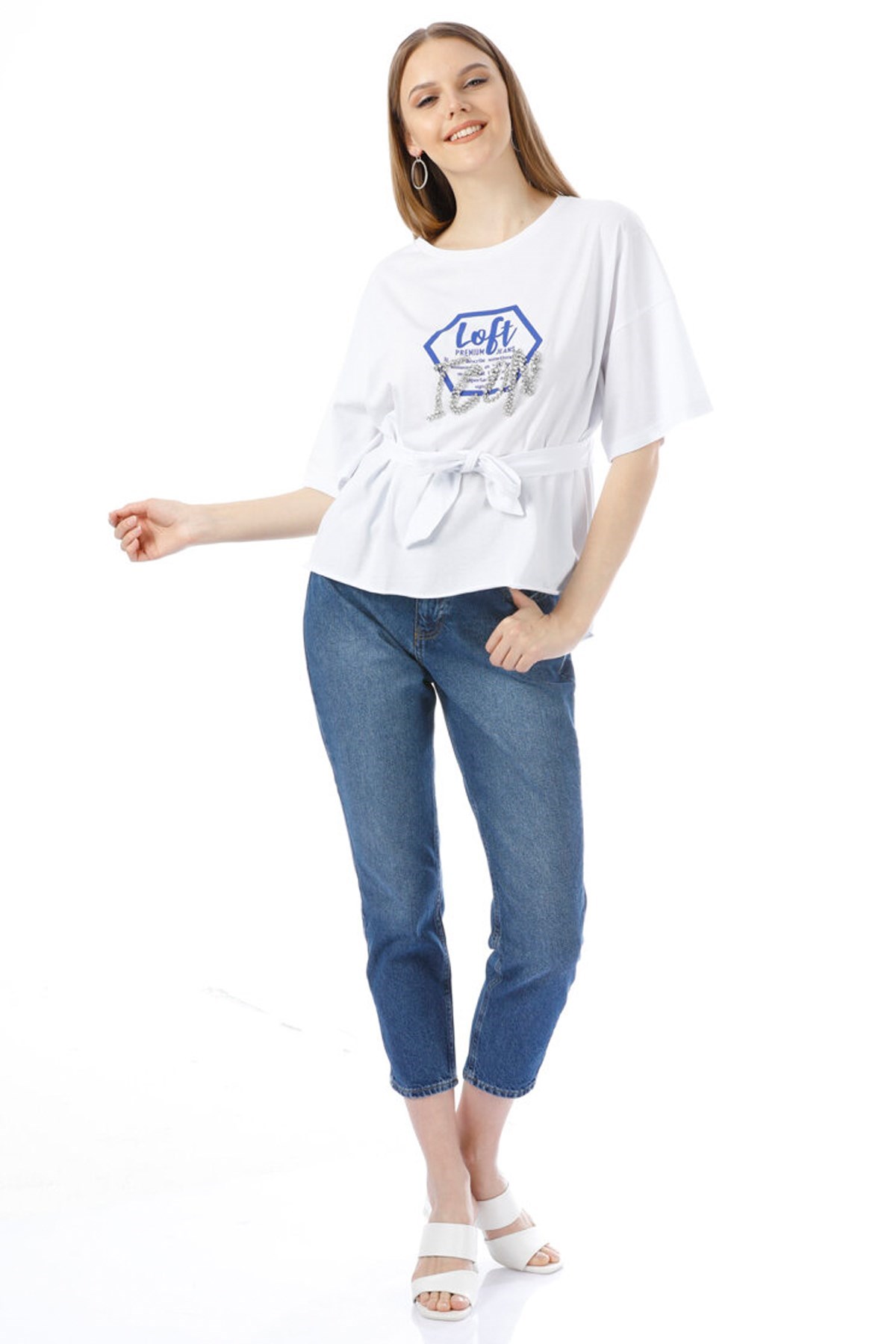 Loft Mom Naggy Mid Wash Kadın Kot Pantolon LF2028113 Mavi