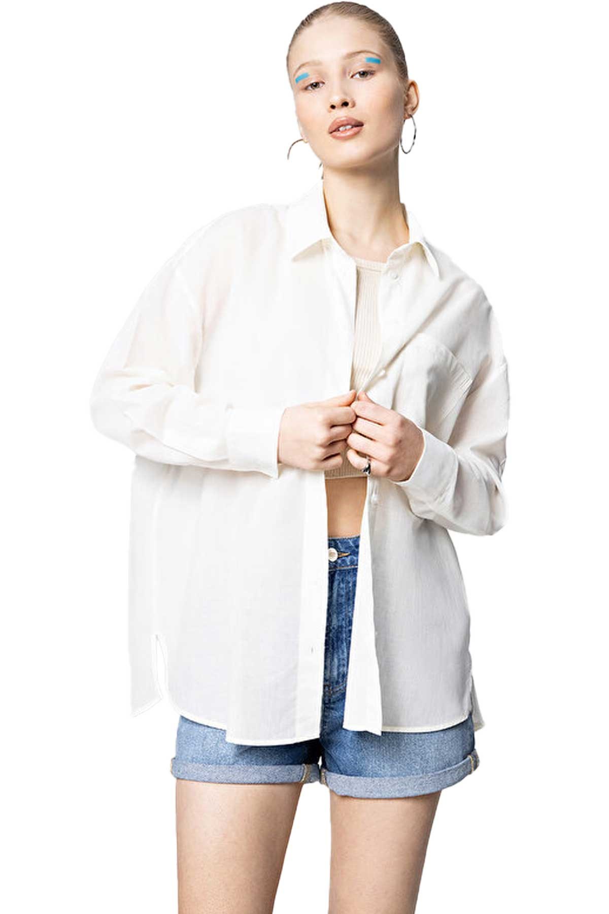 Loft Kadın Gömlek LF2031168 Ekru