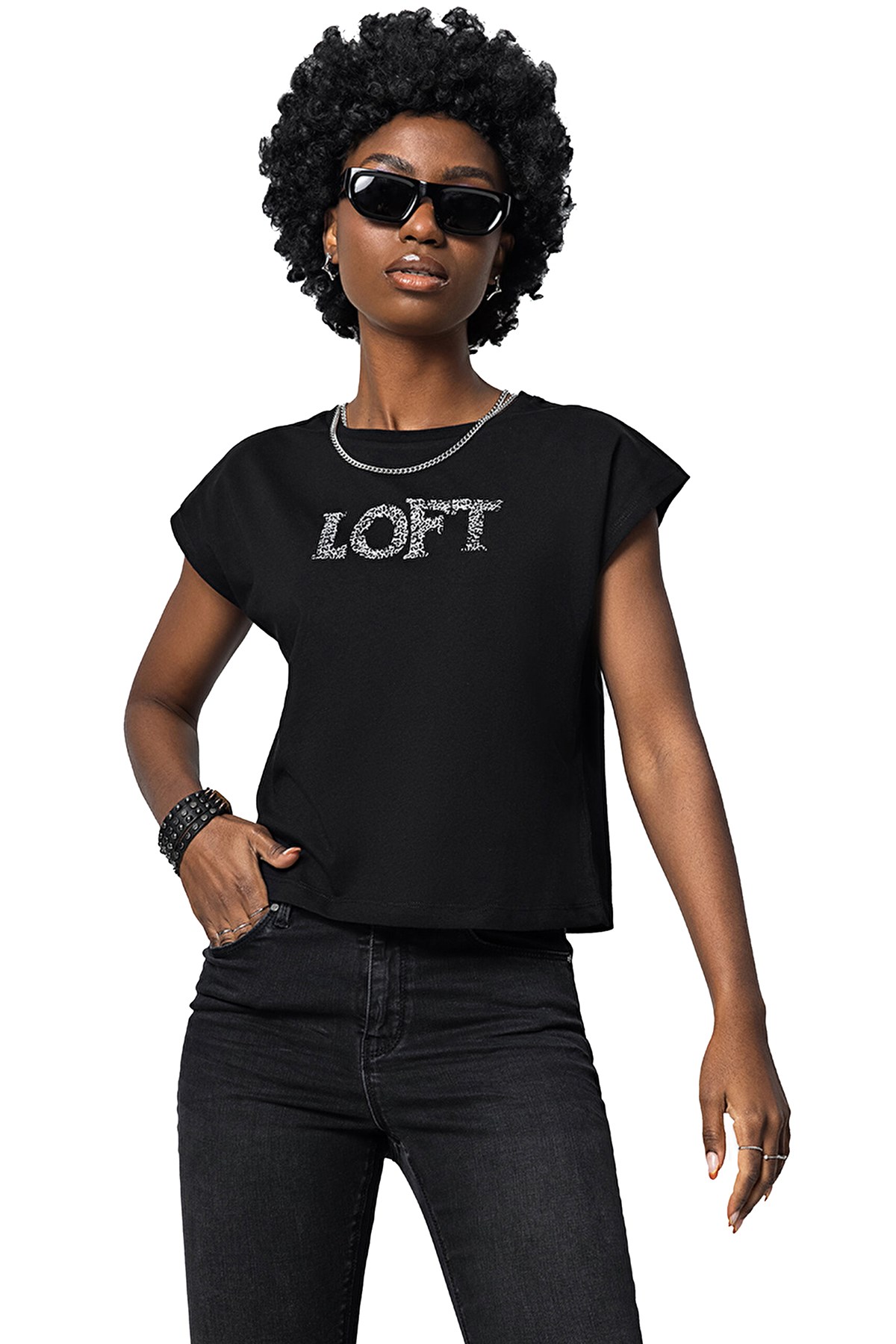 Loft Long Crop Kadın Tişört LF2032135 Siyah