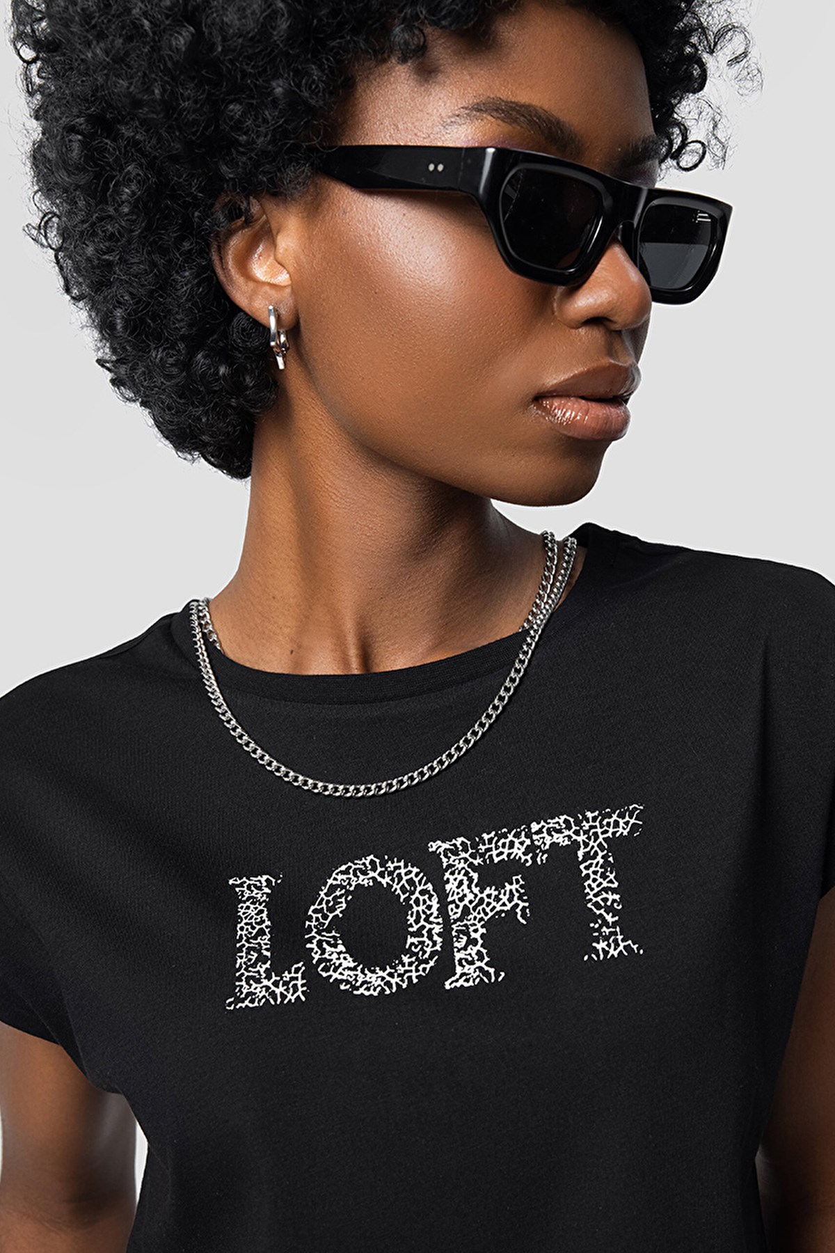 Loft Long Crop Kadın Tişört LF2032135 Siyah