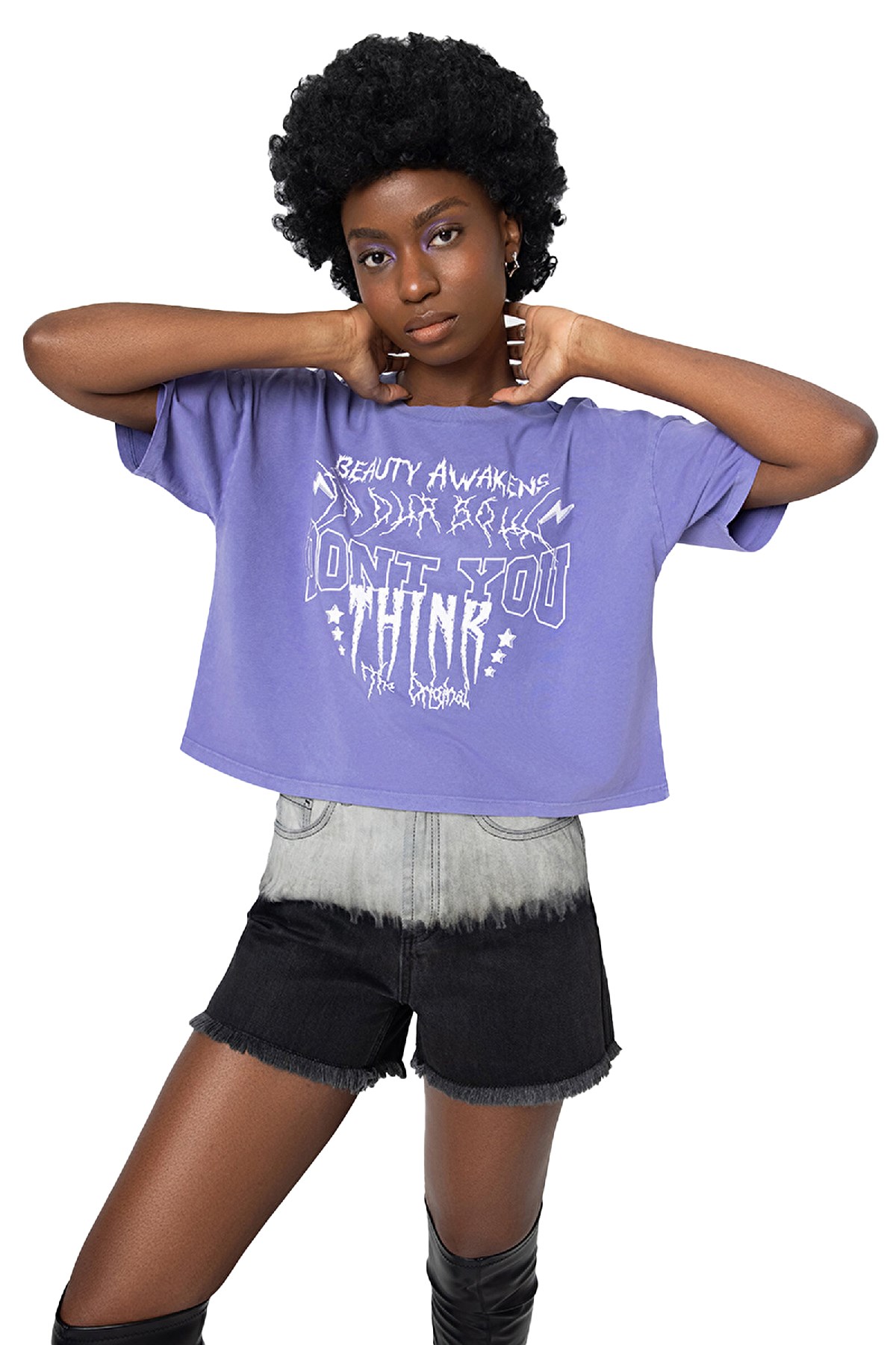 Loft Long Crop Kadın Tişört LF2032396 Mor