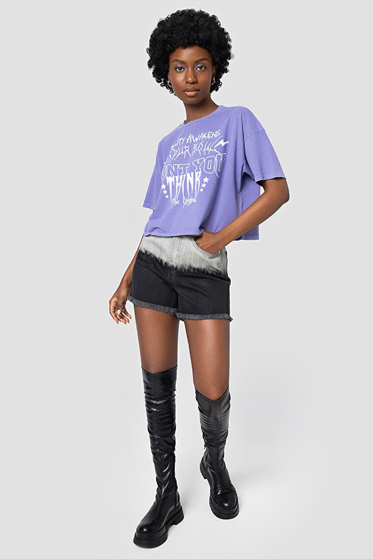 Loft Long Crop Kadın Tişört LF2032396 Mor