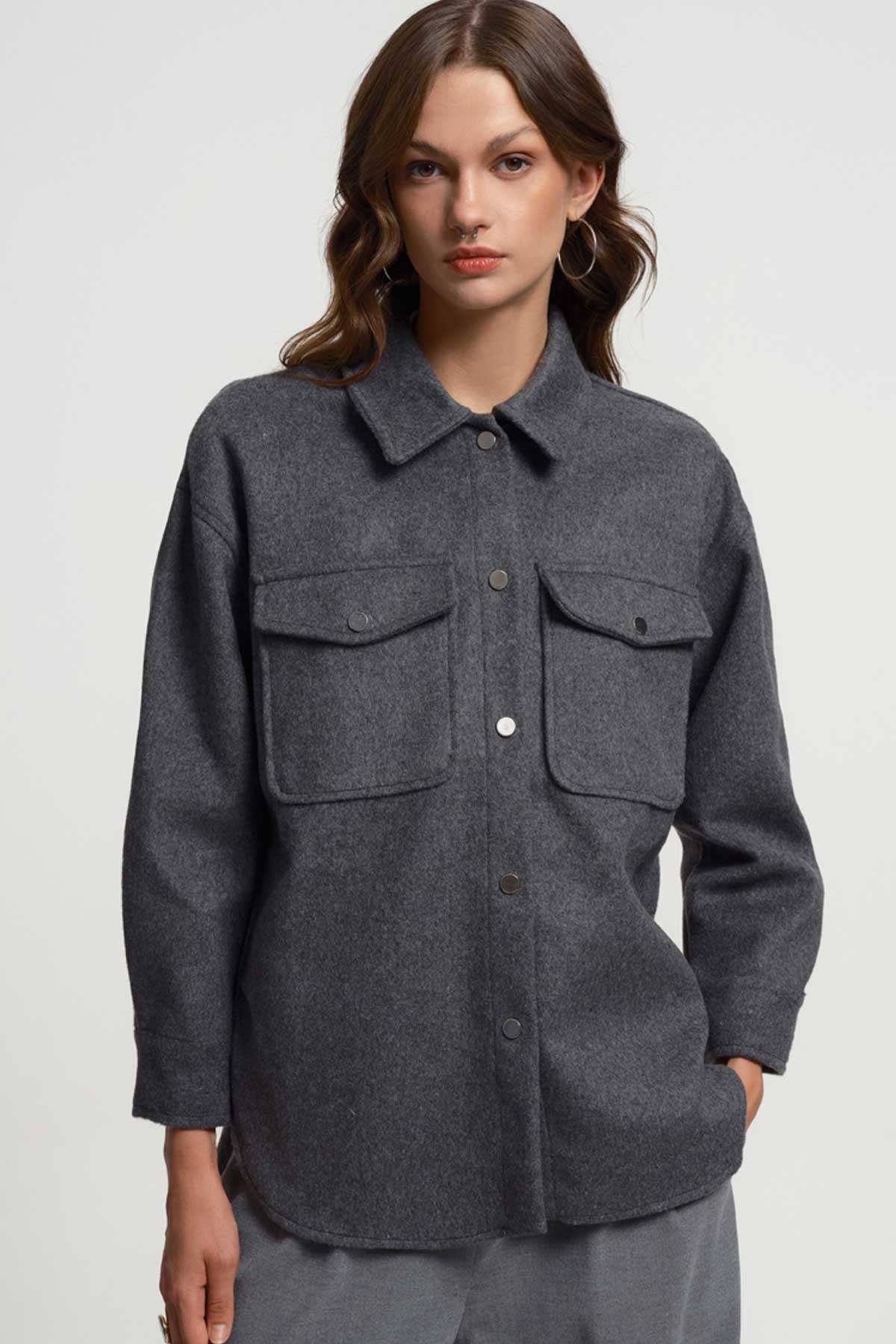 Loft Kadın Gömlek LF2034357 Gri