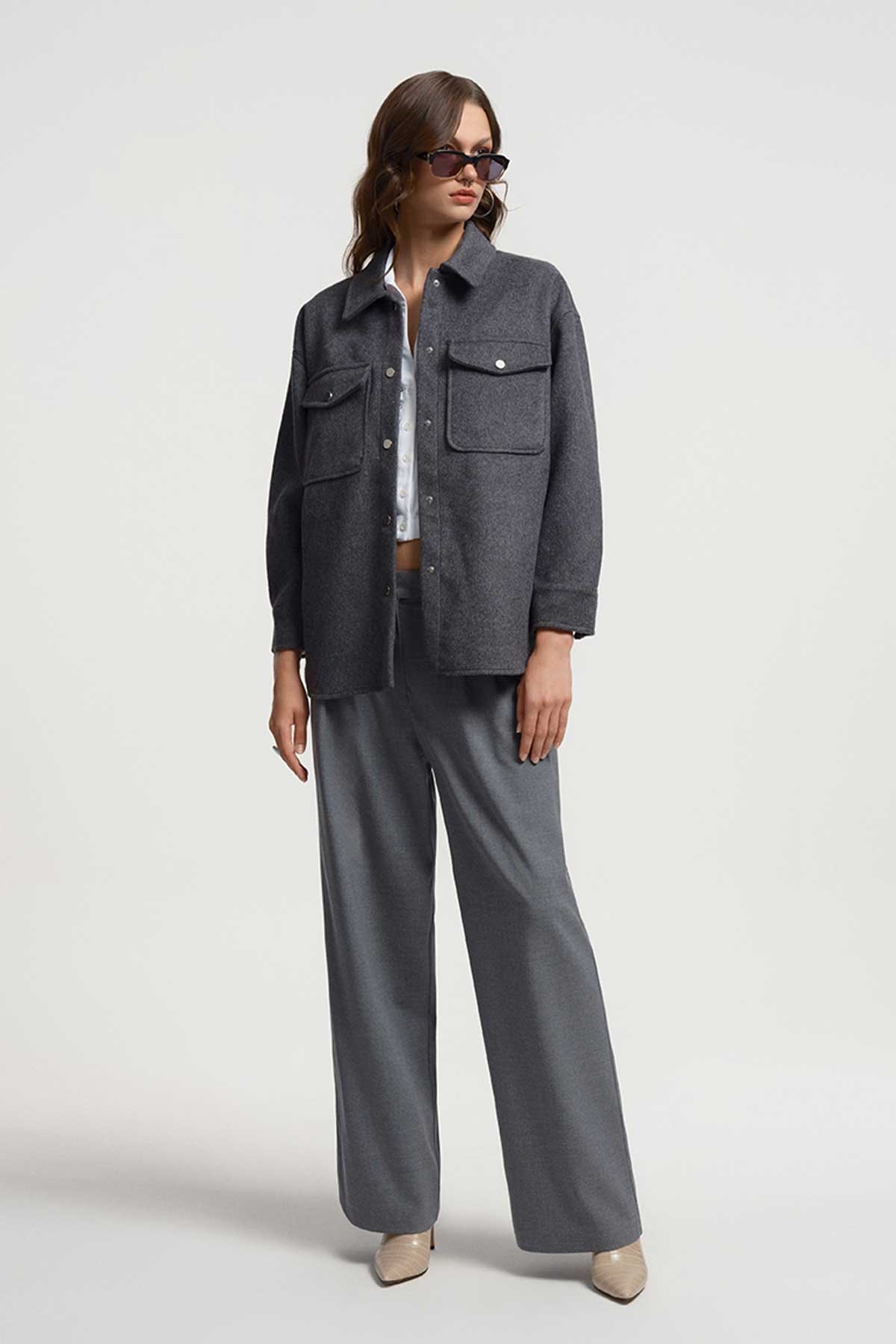 Loft Kadın Gömlek LF2034357 Gri