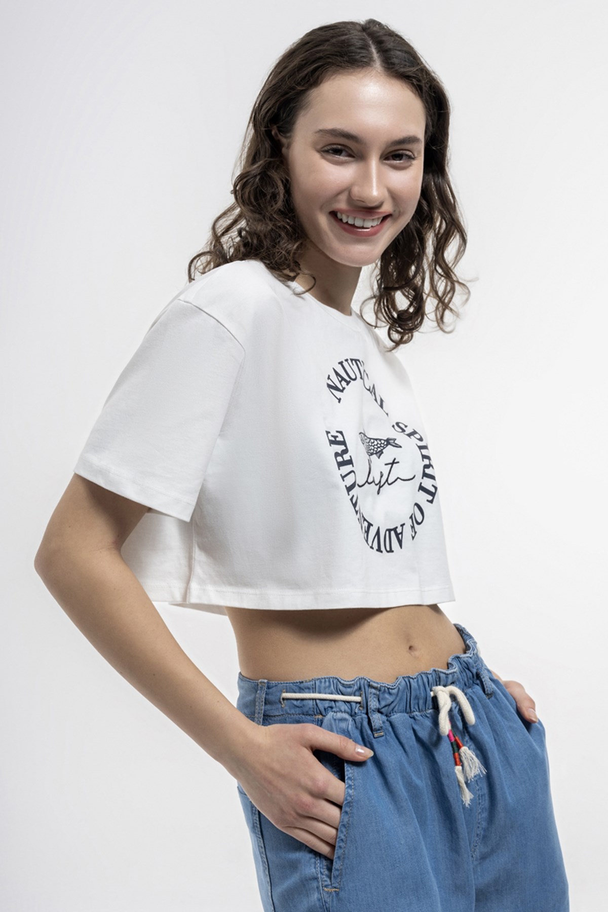 Loft Loose Crop Kadın Tişört LF2035323 Beyaz