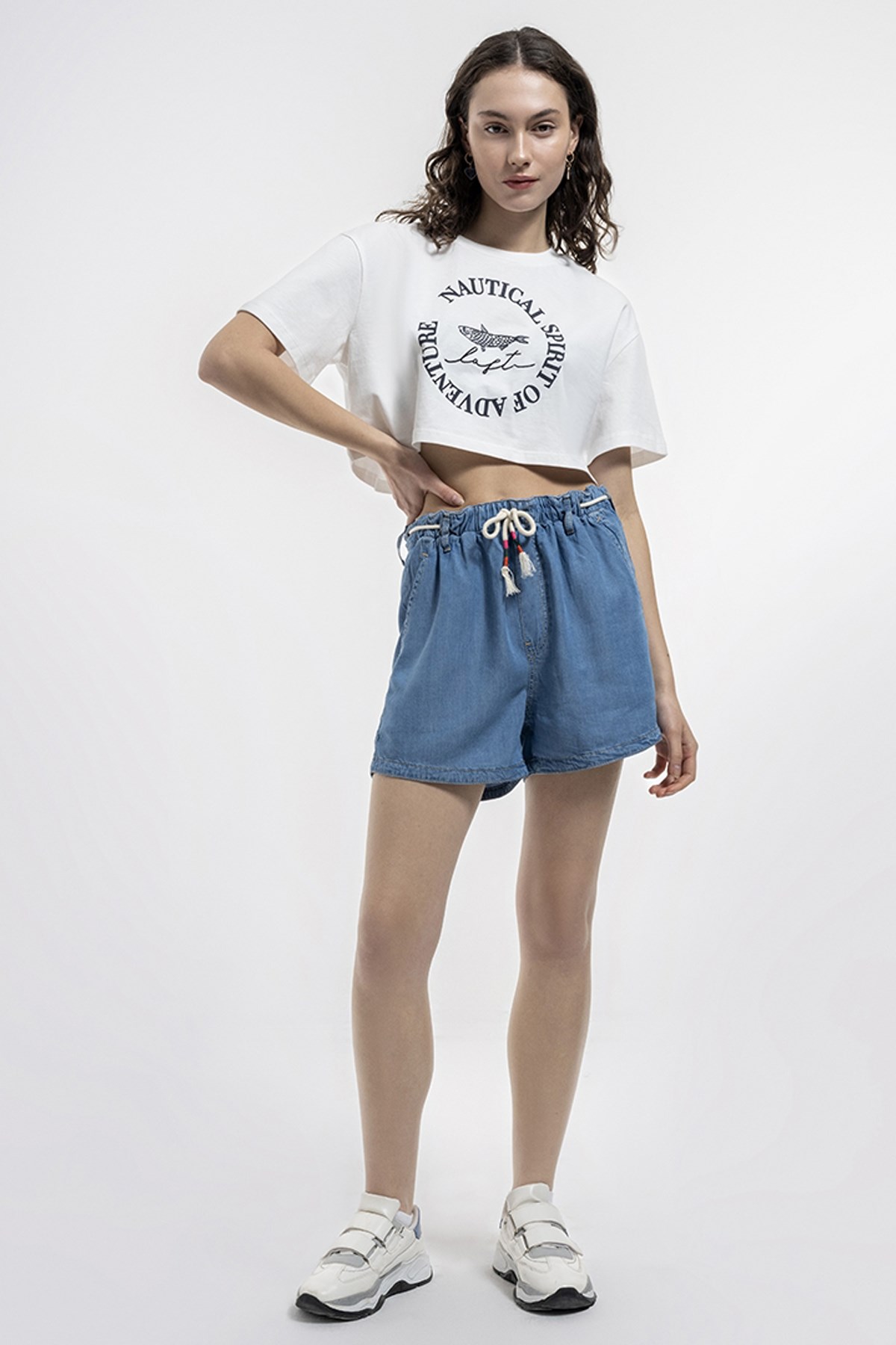 Loft Loose Crop Kadın Tişört LF2035323 Beyaz