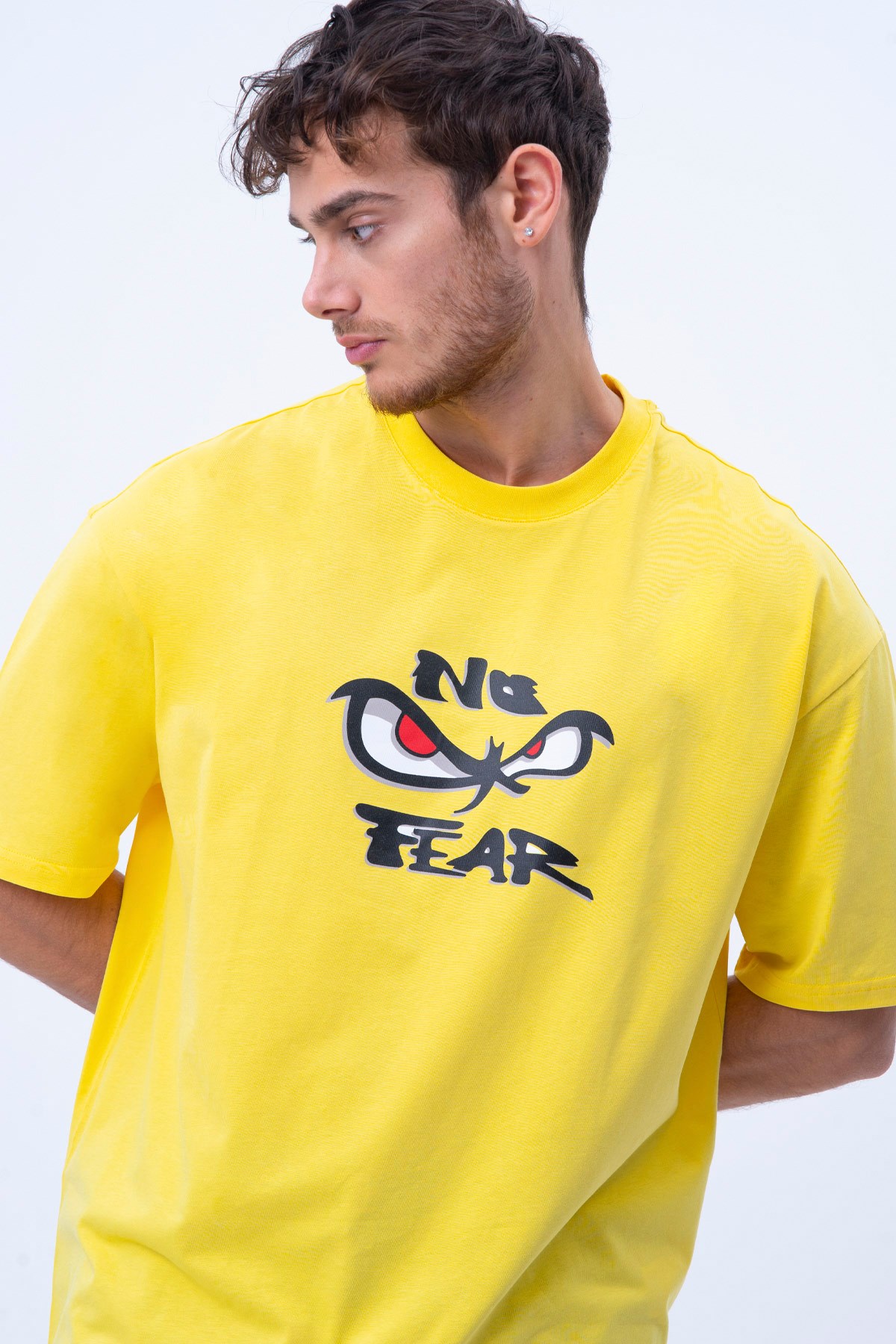 No Fear Erkek Oversize Tişört NFR-M50045 Sarı