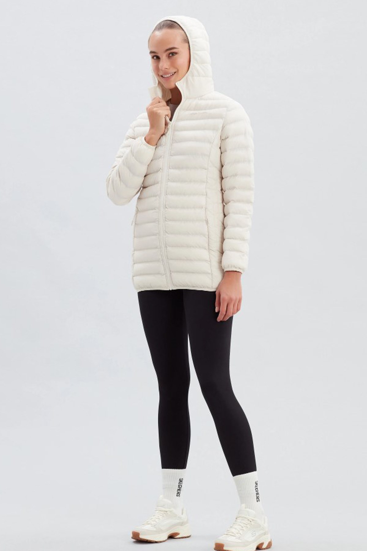 Skechers Essential Midi Length Hooded Kadın Mont S212276-102 Beyaz