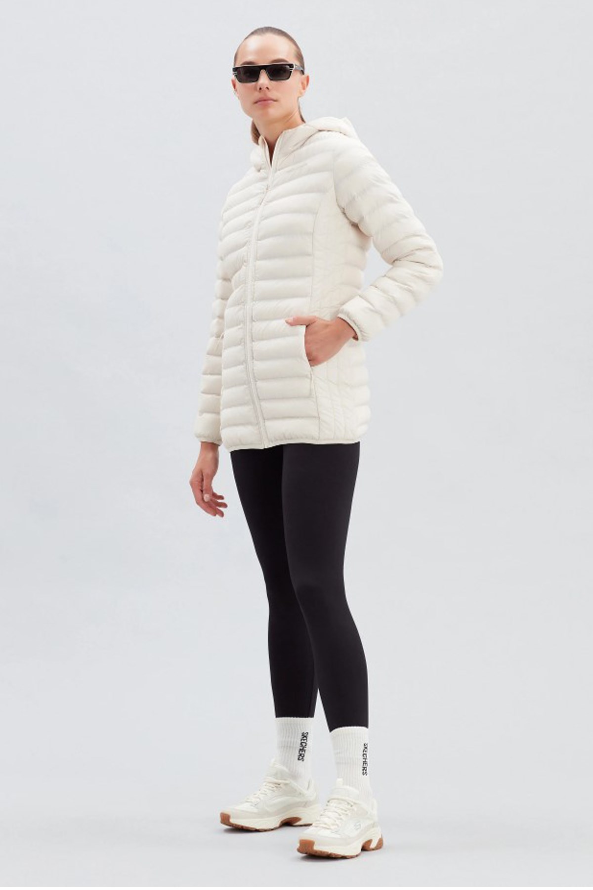 Skechers Essential Midi Length Hooded Kadın Mont S212276-102 Beyaz