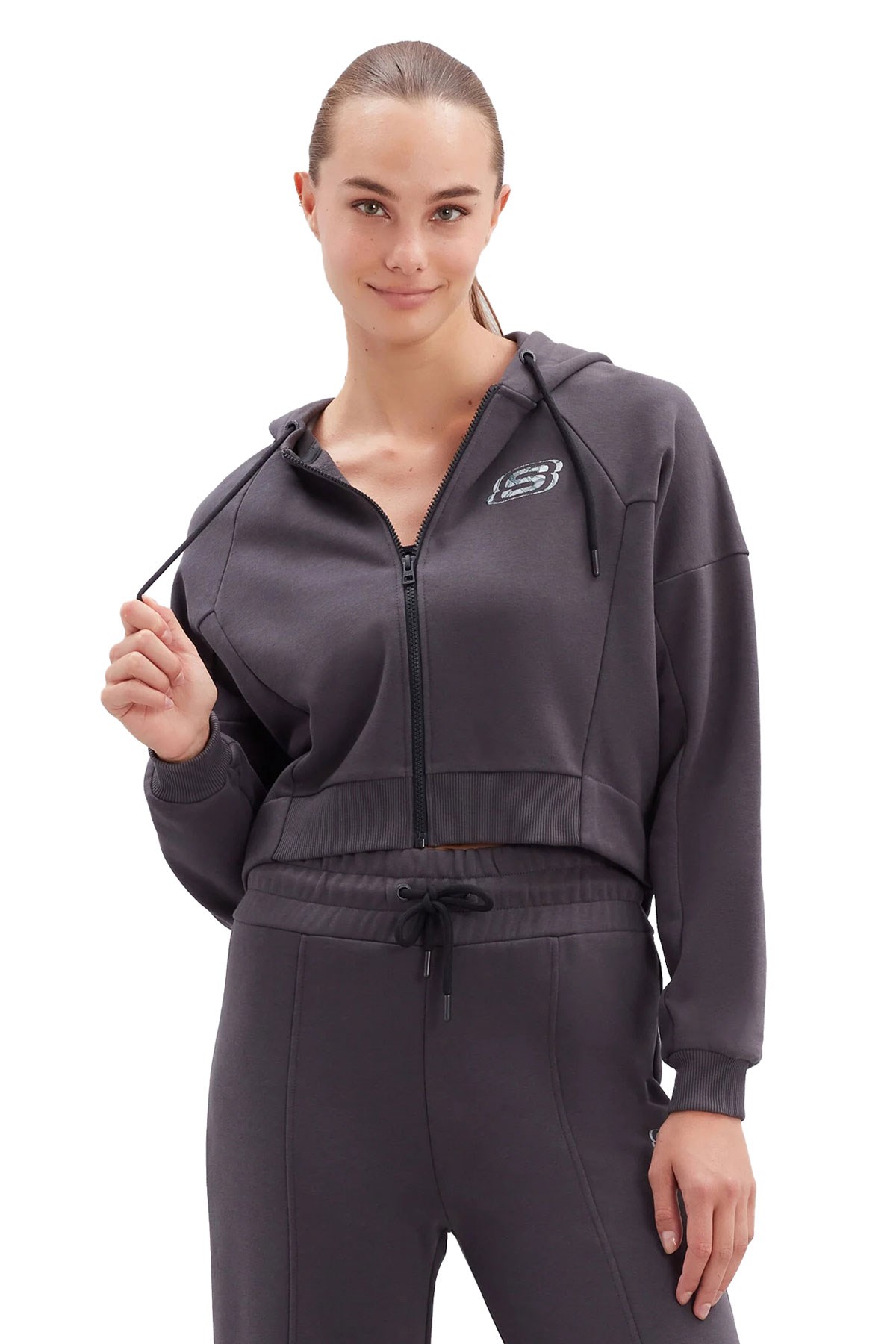 Skechers Mid Weight Fleece Kadın Fermuarlı Sweatshirt S222047-003 Antrasit