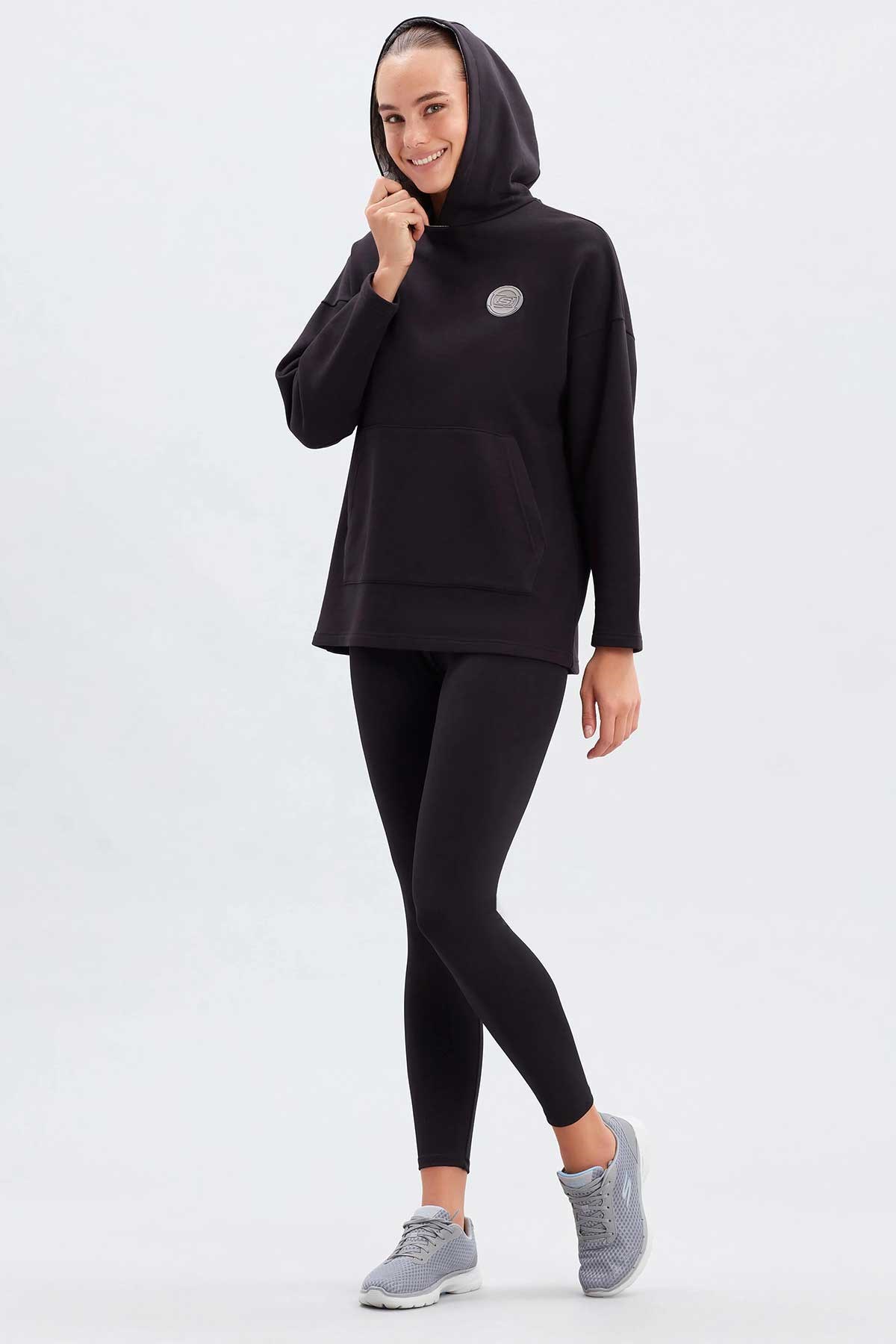 Skechers Mid Weight Fleece Hoodie Kadın Sweatshirt S222048-001 Siyah