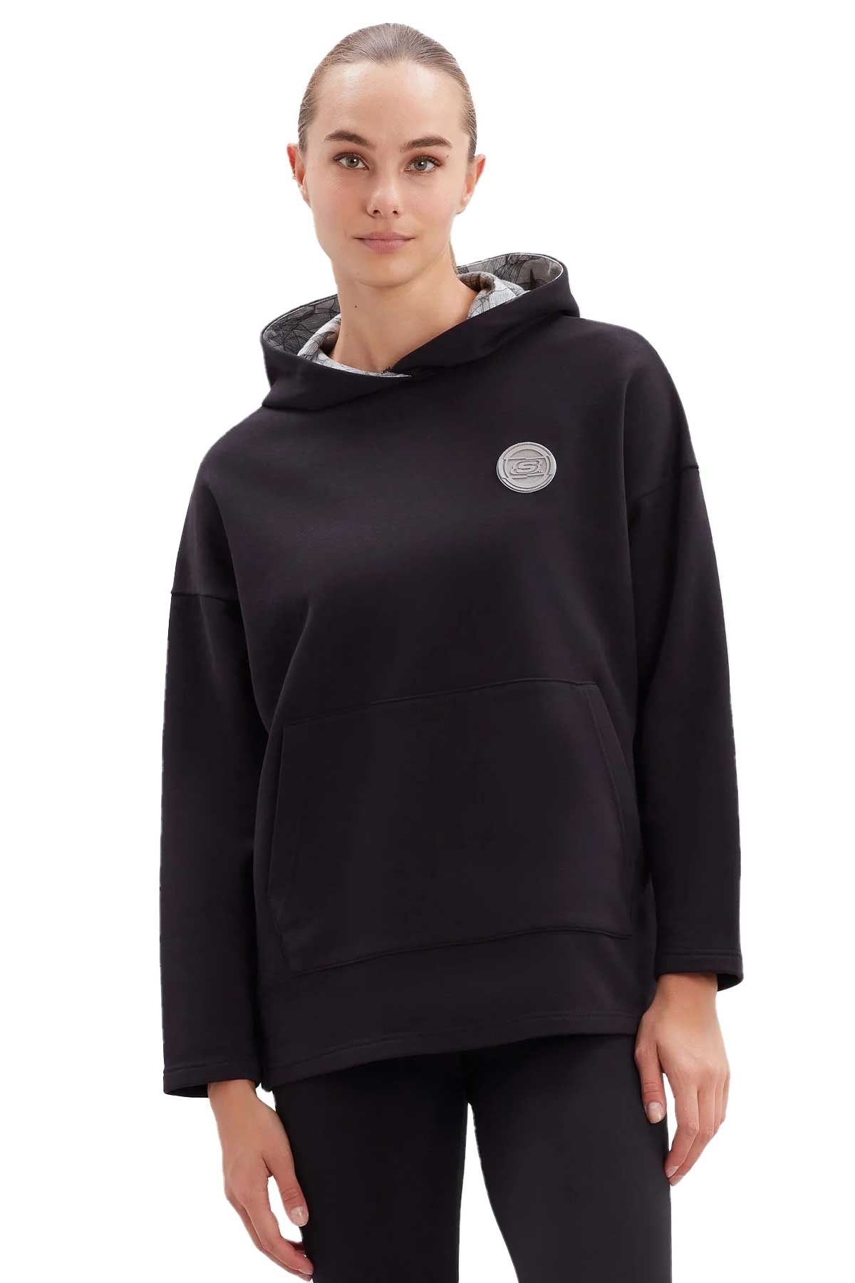 Skechers Mid Weight Fleece Hoodie Kadın Sweatshirt S222048-001 Siyah