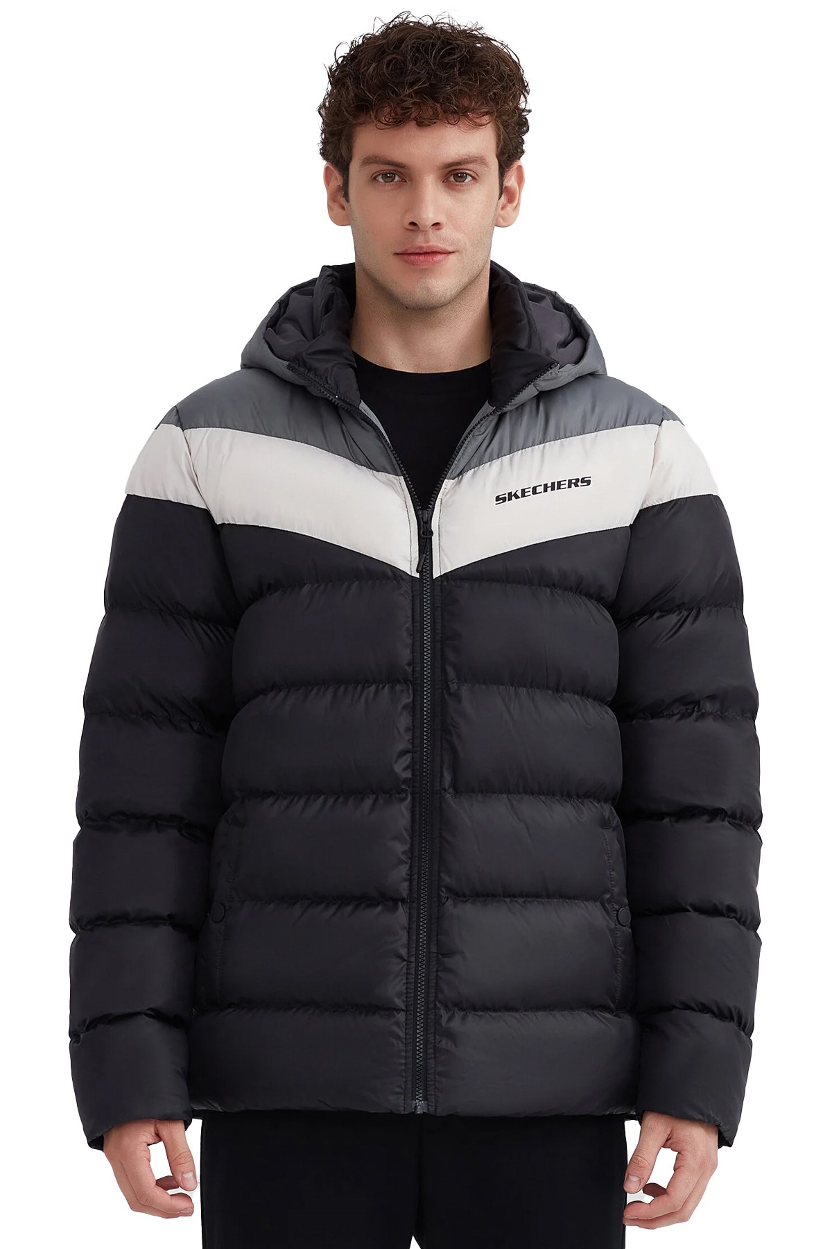 Skechers Outerwear Colorblock Padded Erkek Mont S222069-001 Siyah