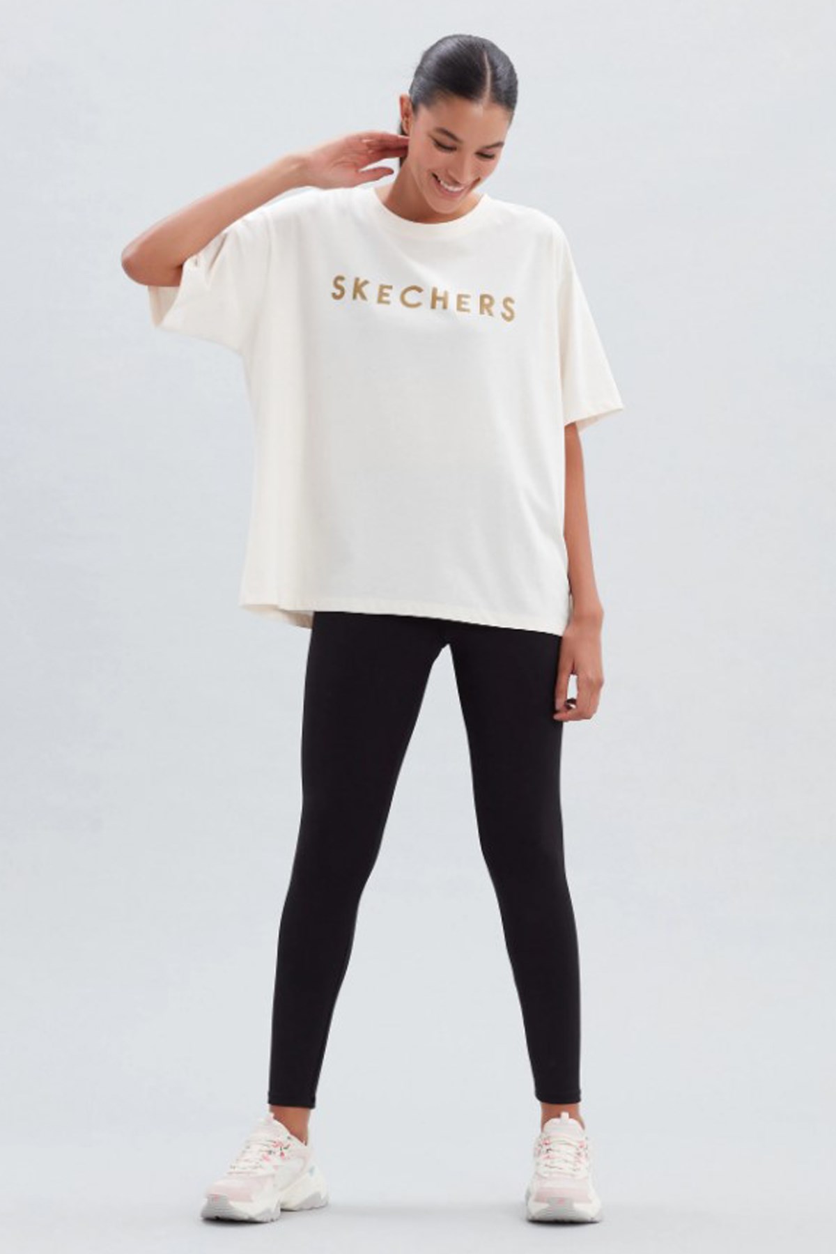 Skechers Wordmark Printed Crew Neck Kadın Tişört S222109-102 Beyaz