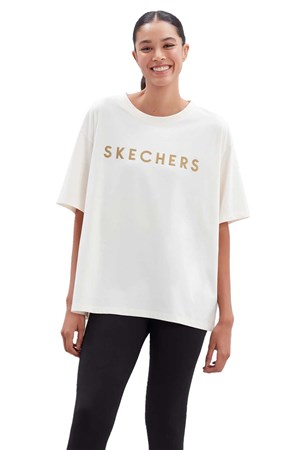 Skechers Wordmark Printed Crew Neck Kadın Tişört S222109-102 Beyaz