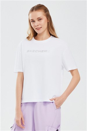 Skechers Graphic Sleeve Kadın Tişört S241012-100 Beyaz