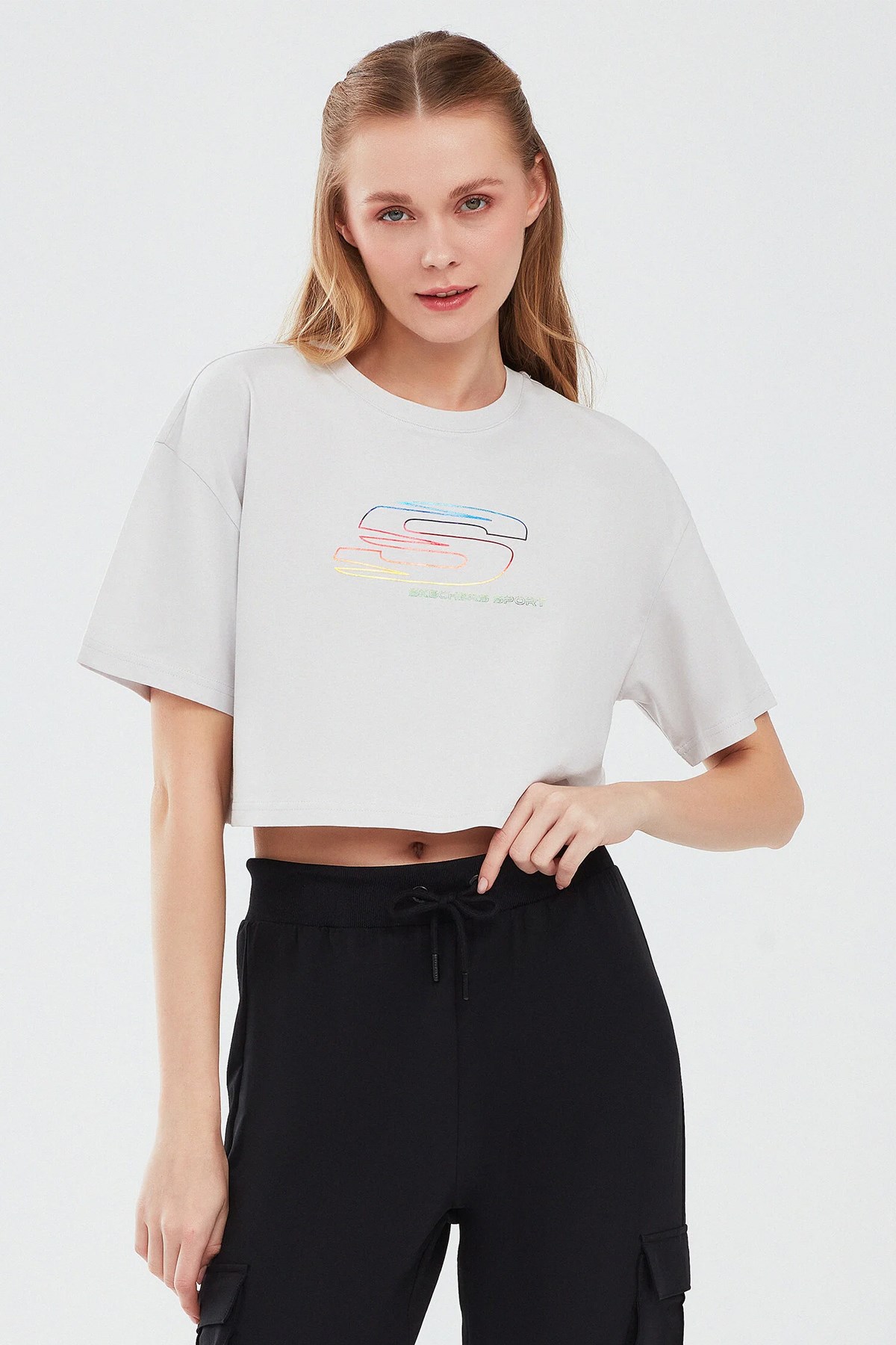 Skechers Graphic Sleeve Kadın Tişört S241014-035 Gri