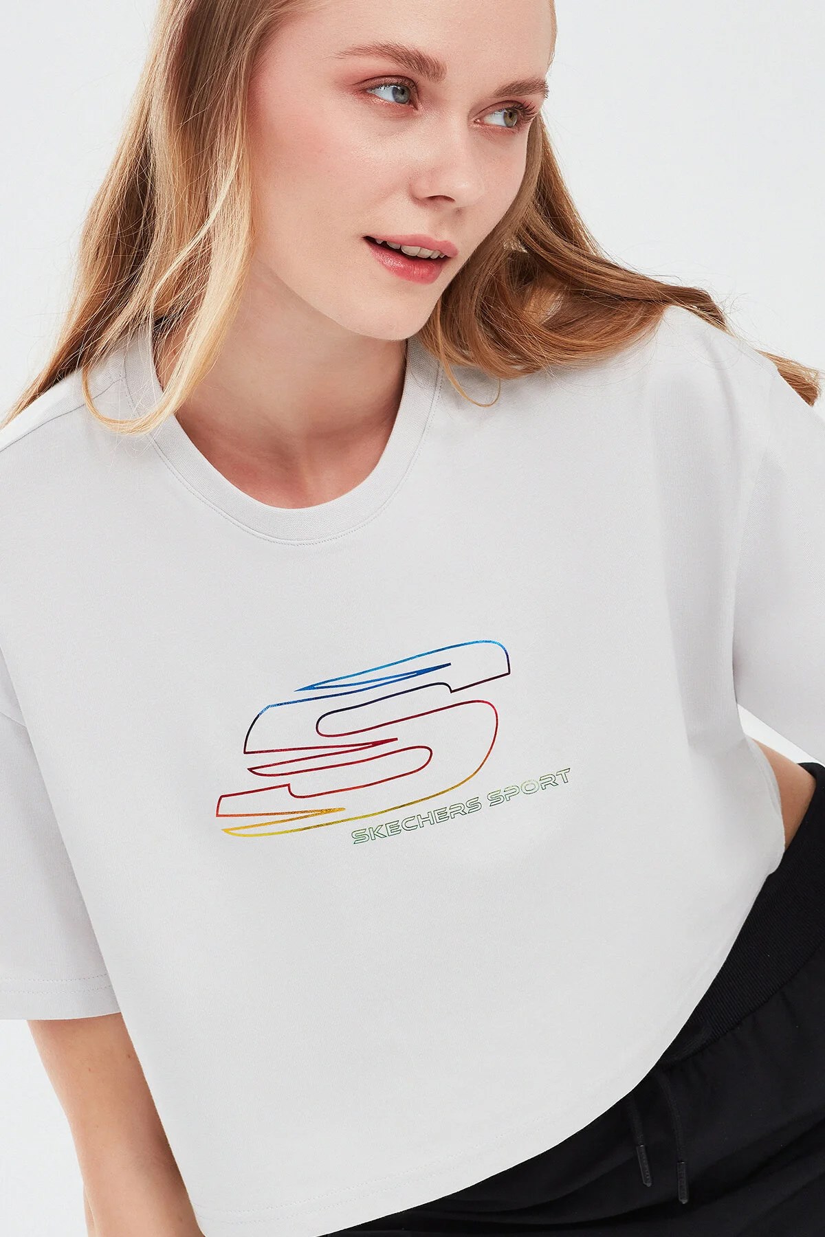 Skechers Graphic Sleeve Kadın Tişört S241014-035 Gri