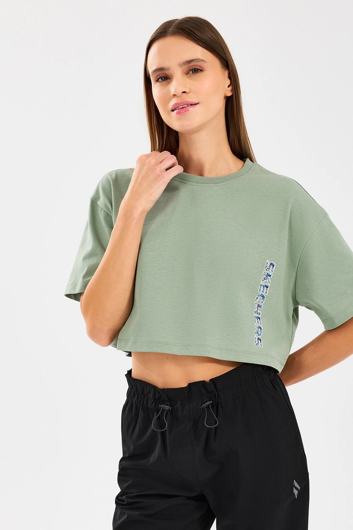 Skechers Crop Fit Kadın Tişört S2510145-306 Mavi